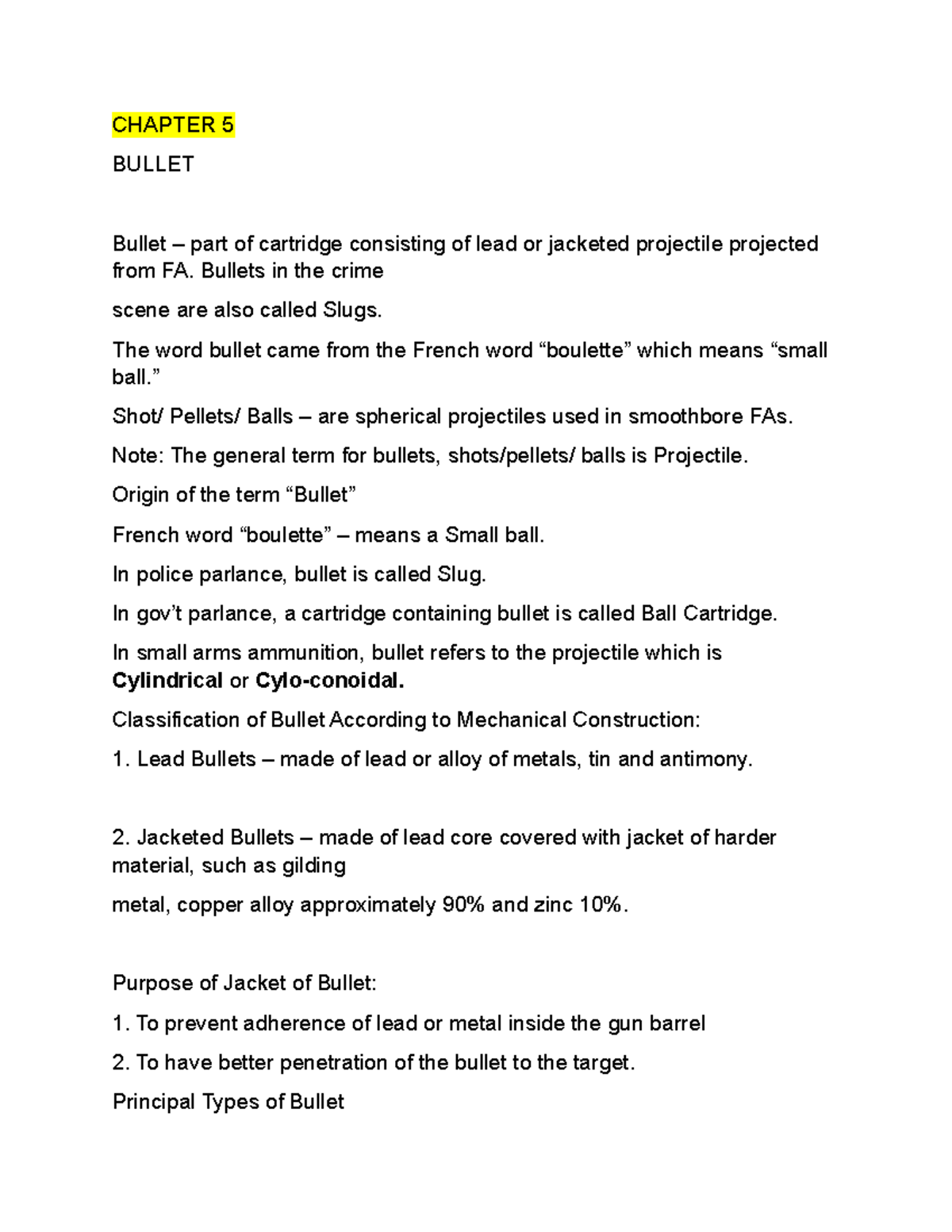 Chapter 5 Review: Understanding Bullet Classifications and Types - Studocu