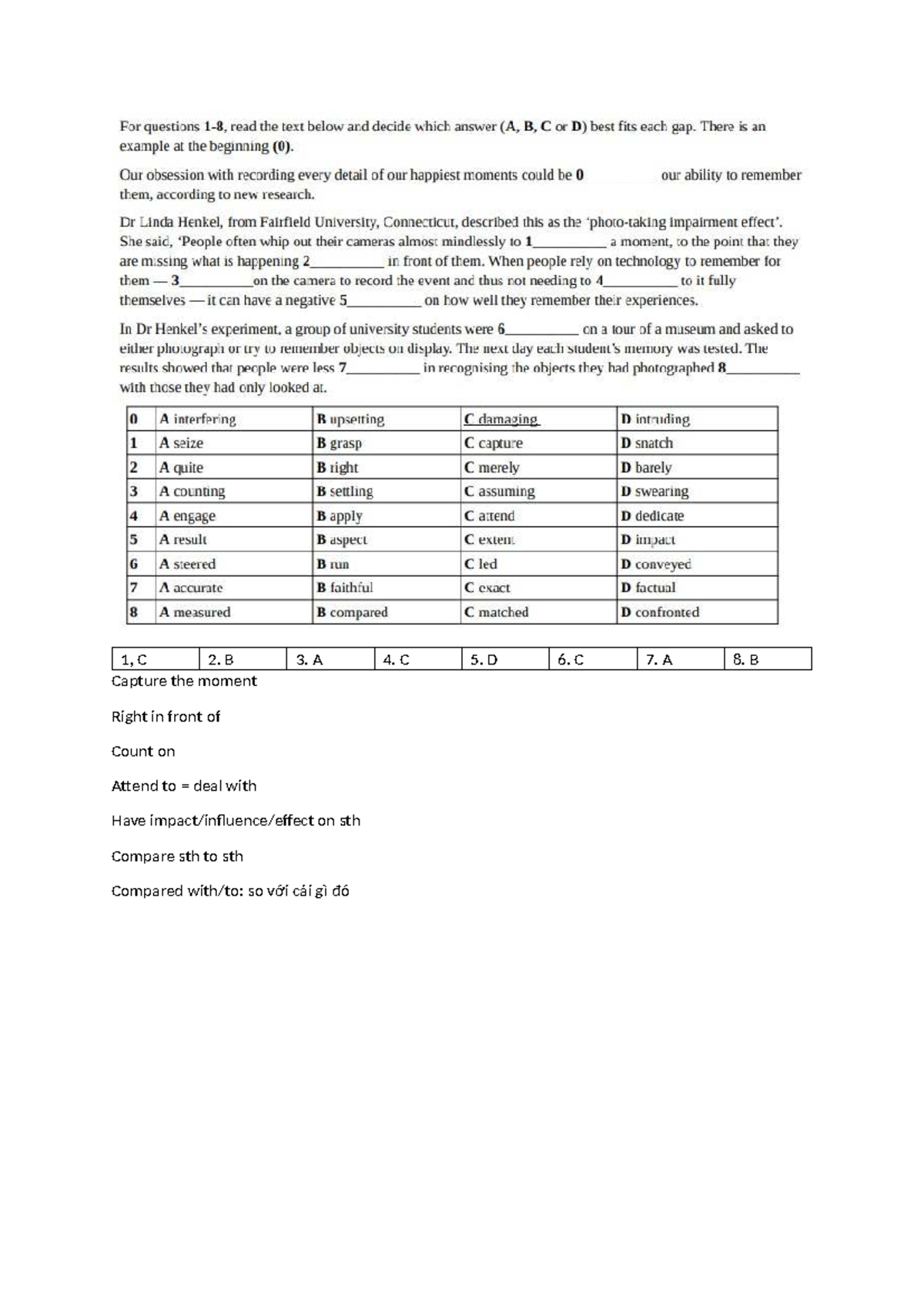 Practice Test 1 - ABC: Vocabulary and Grammar Review - Studocu