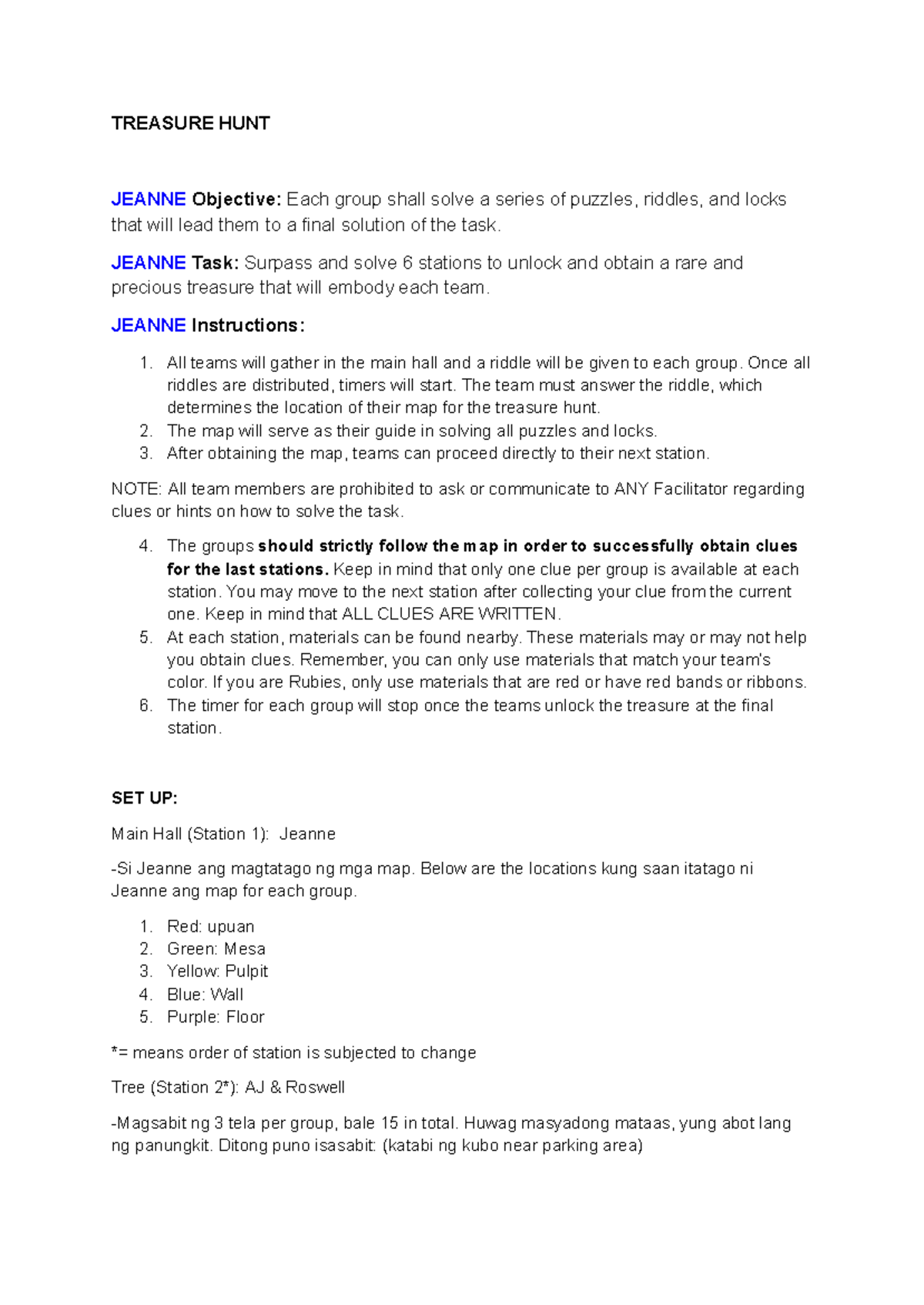 JEANNE Treasure Hunt Lesson Plan: Puzzles & Clues Guide - Studocu