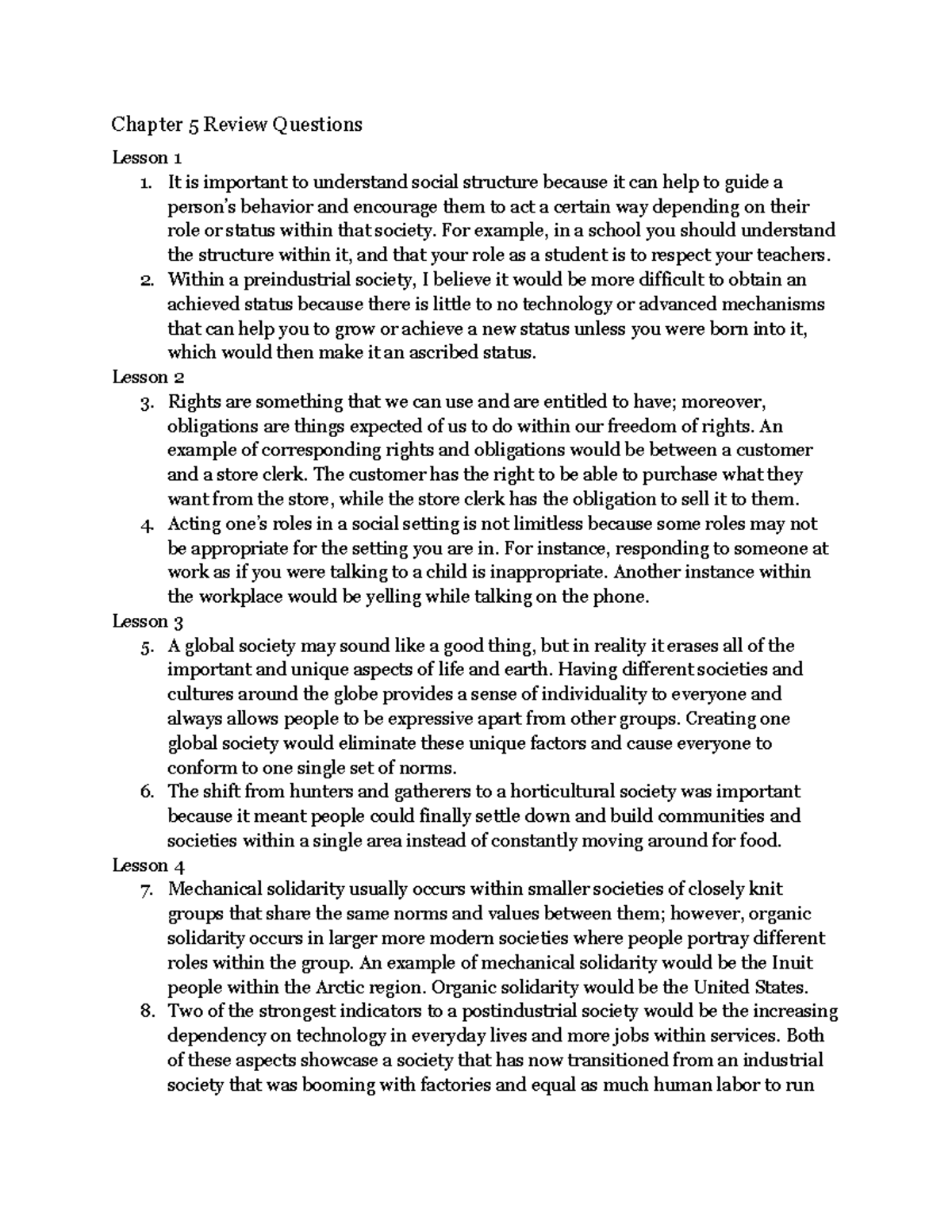 Sociology SOC101 Chapter 5 Review Questions & Key Concepts - Studocu