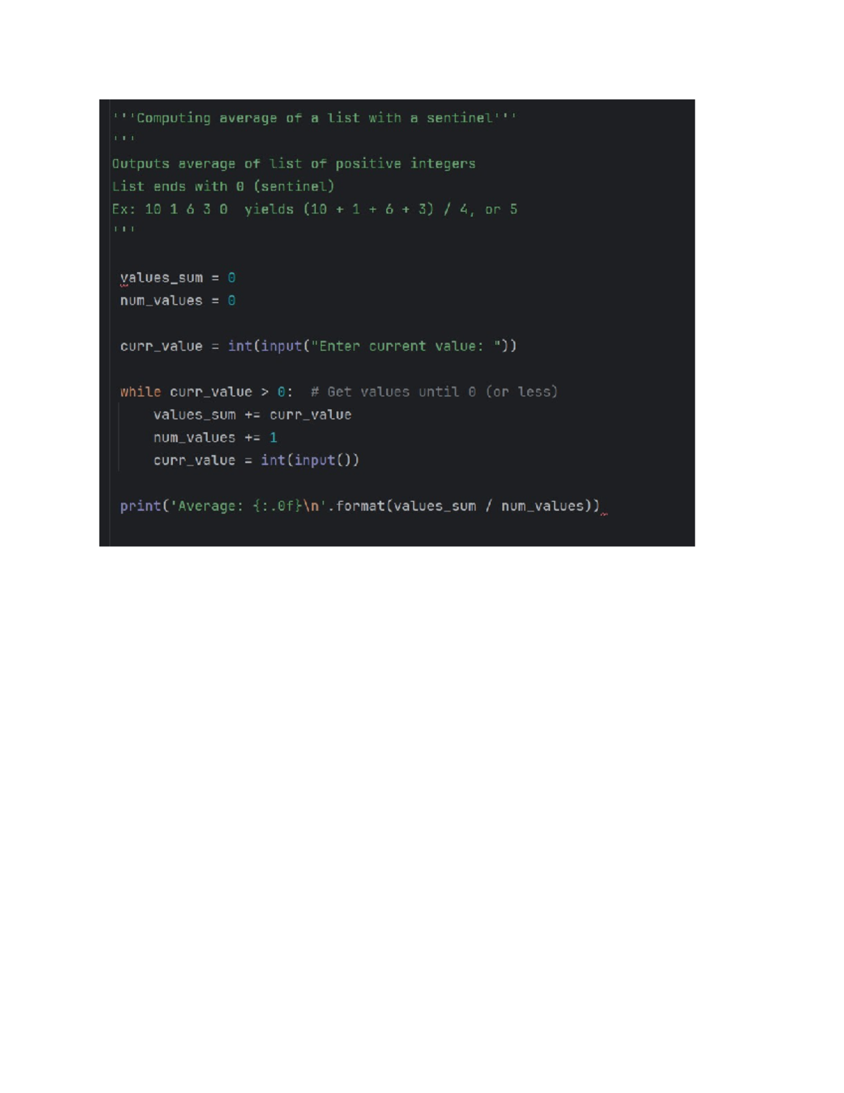 Avg List - Computing average of a list with a sentinel. Outputs average ...
