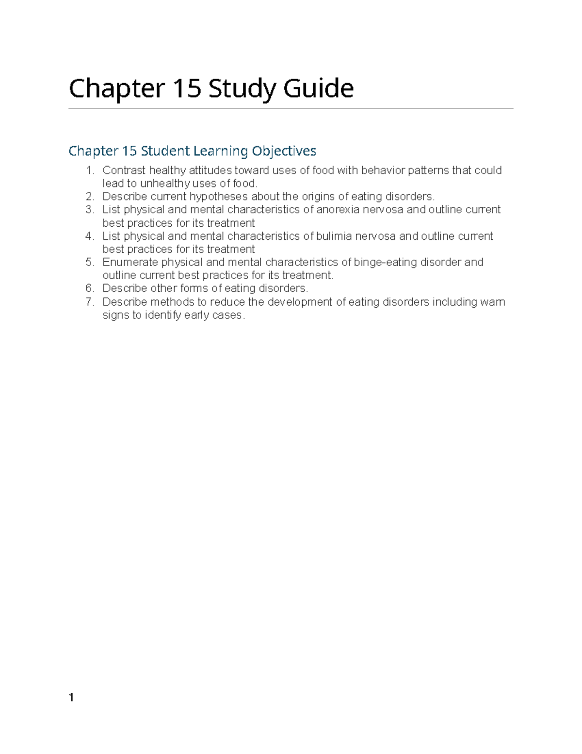 Chapter 15 Study Guide: Eating Disorders Overview - Studocu