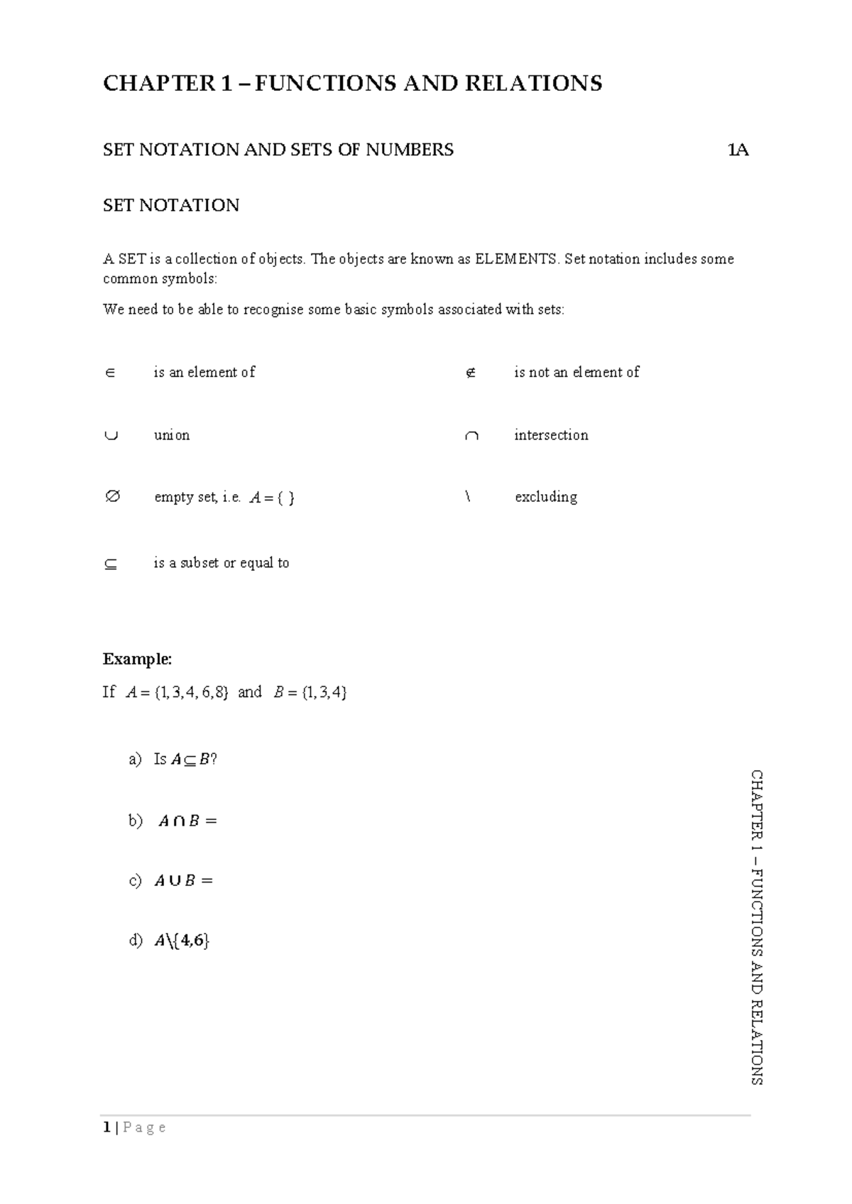 Math 101: Functions and Relations - Chapter 1 Overview and Concepts ...