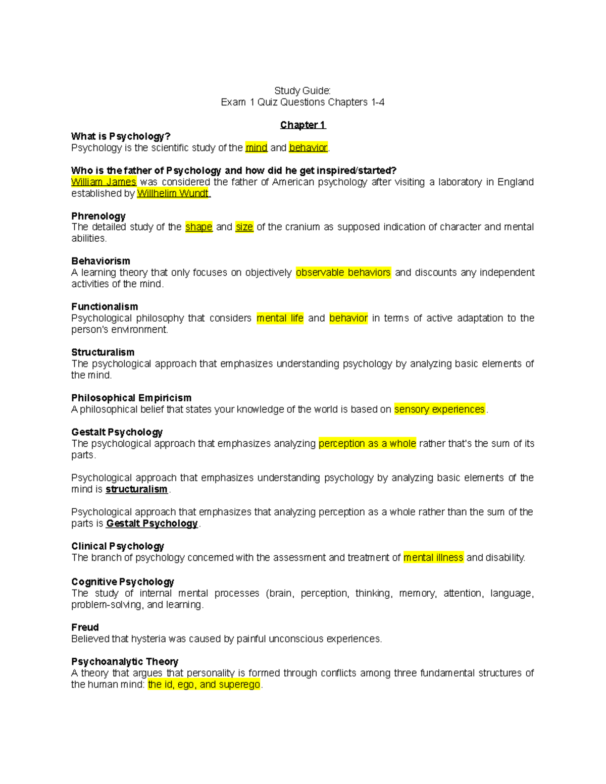 PSY101 Exam 1 Study Guide: Key Concepts from Chapters 1-4 - Studocu