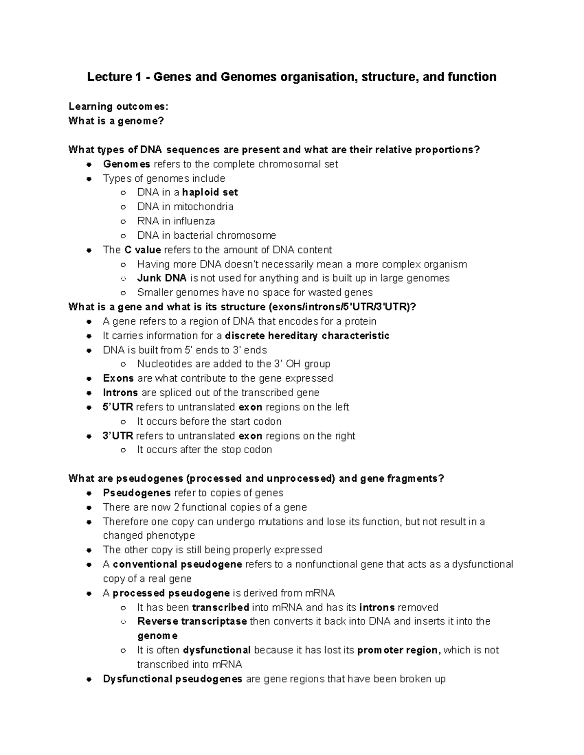 Topic 2 Revision - Gene Expression - Lecture 1 - Genes and Genomes ...
