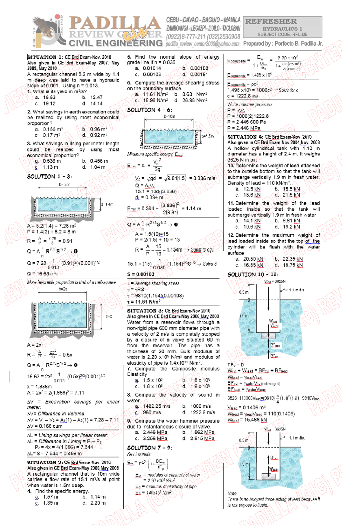 Hydraulics Module Study Guide for CE Students - Board Exam Prep - Studocu