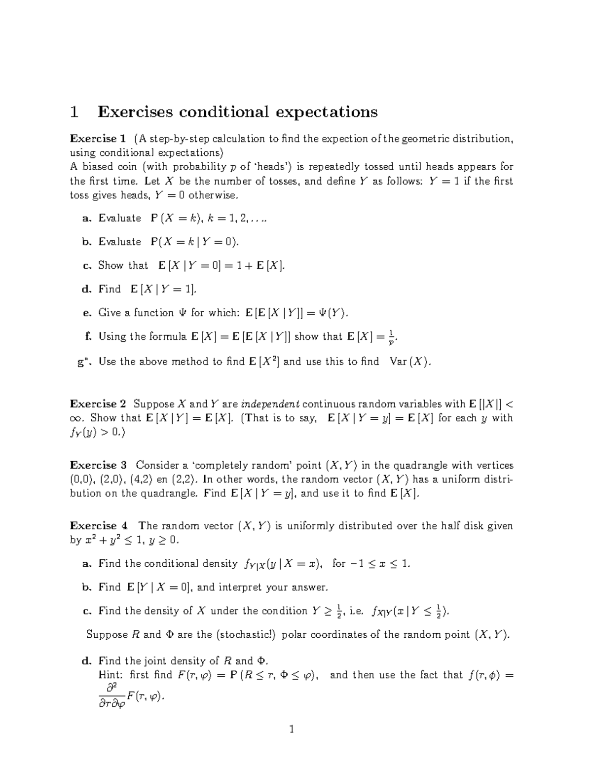 Conditional Expectations Exercises and Solutions (MATH 401) - Studeersnel