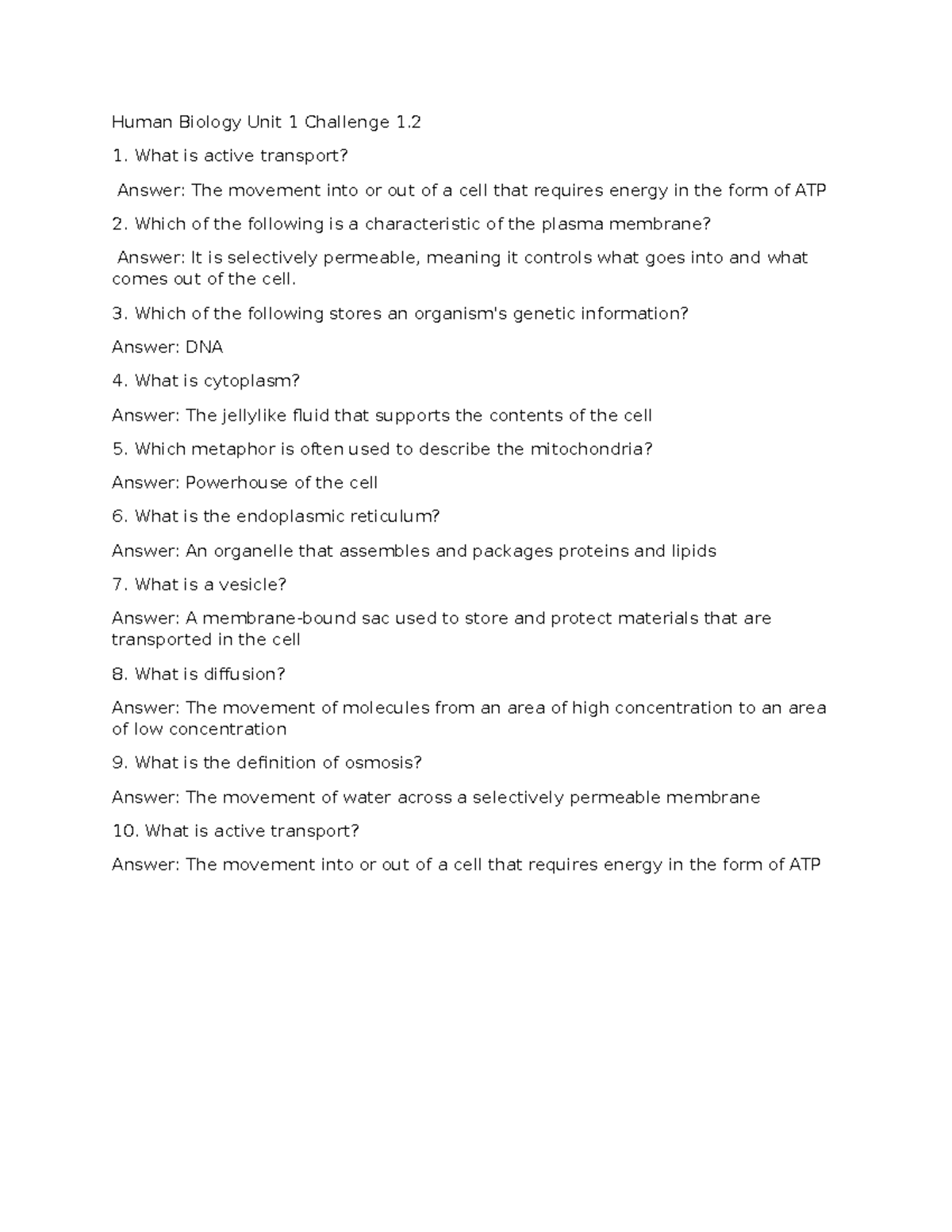 Human Biology Unit 1 Challenge 1 - Study Guide and Answers - Studocu