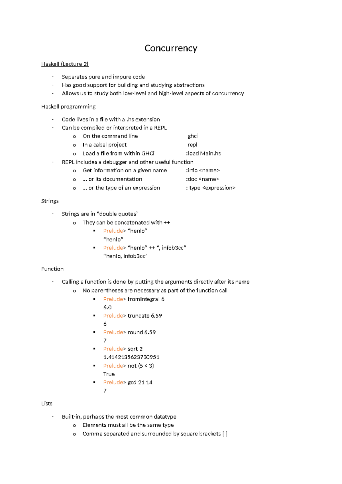 Concurrency Haskell (Lecture 2 & 3) Summary and Key Concepts - Studeersnel