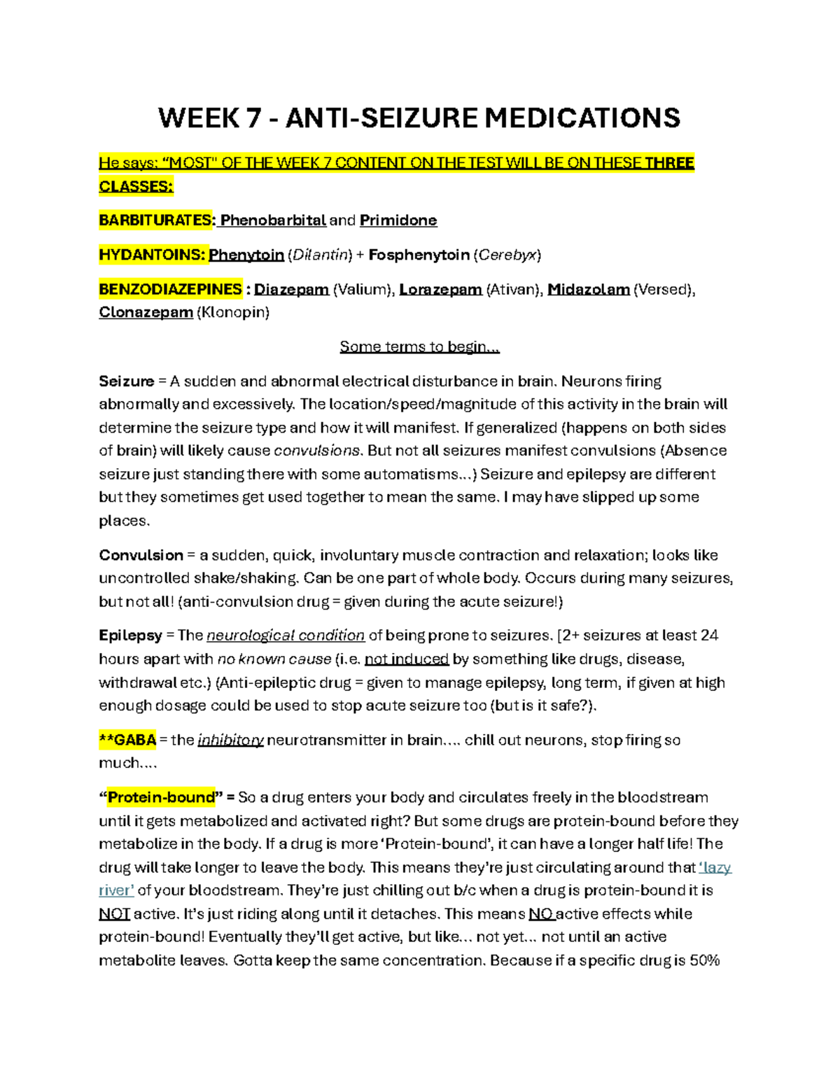 WEEK 7 MEDICATIONS: Key Drugs for Seizure Management and Effects - Studocu