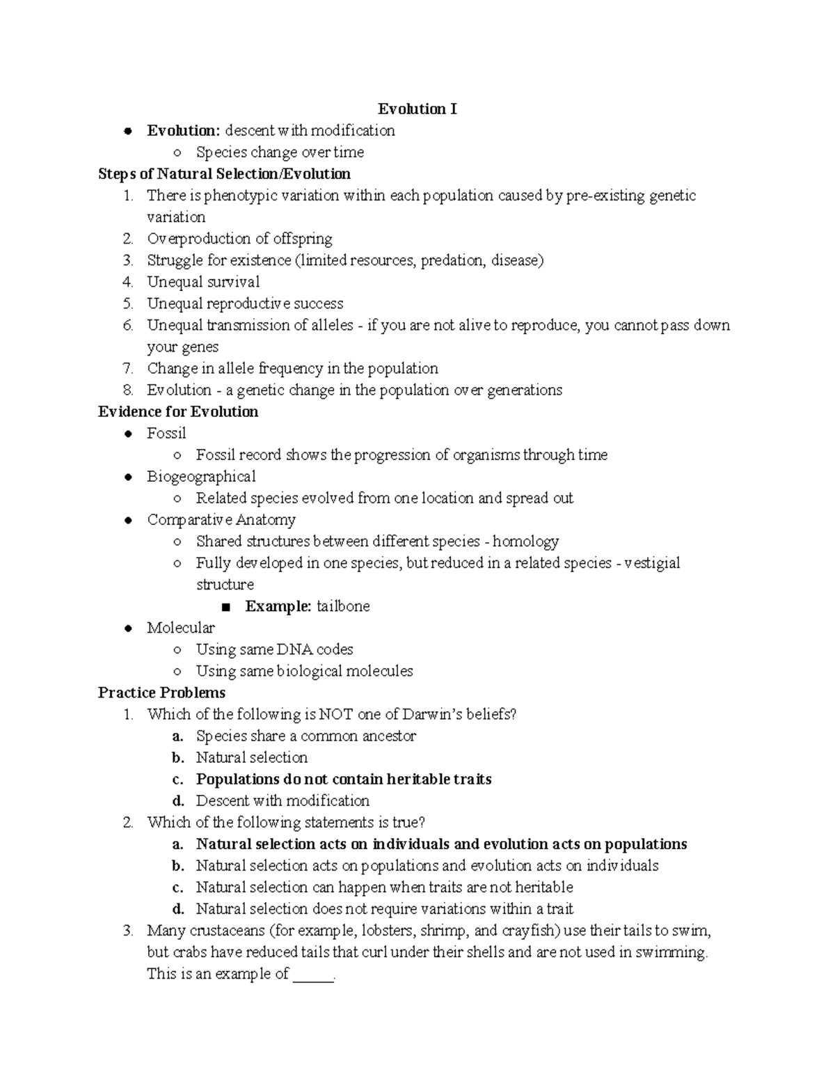 Evolution Lecture - Notes and practice problems from class - Evolution ...