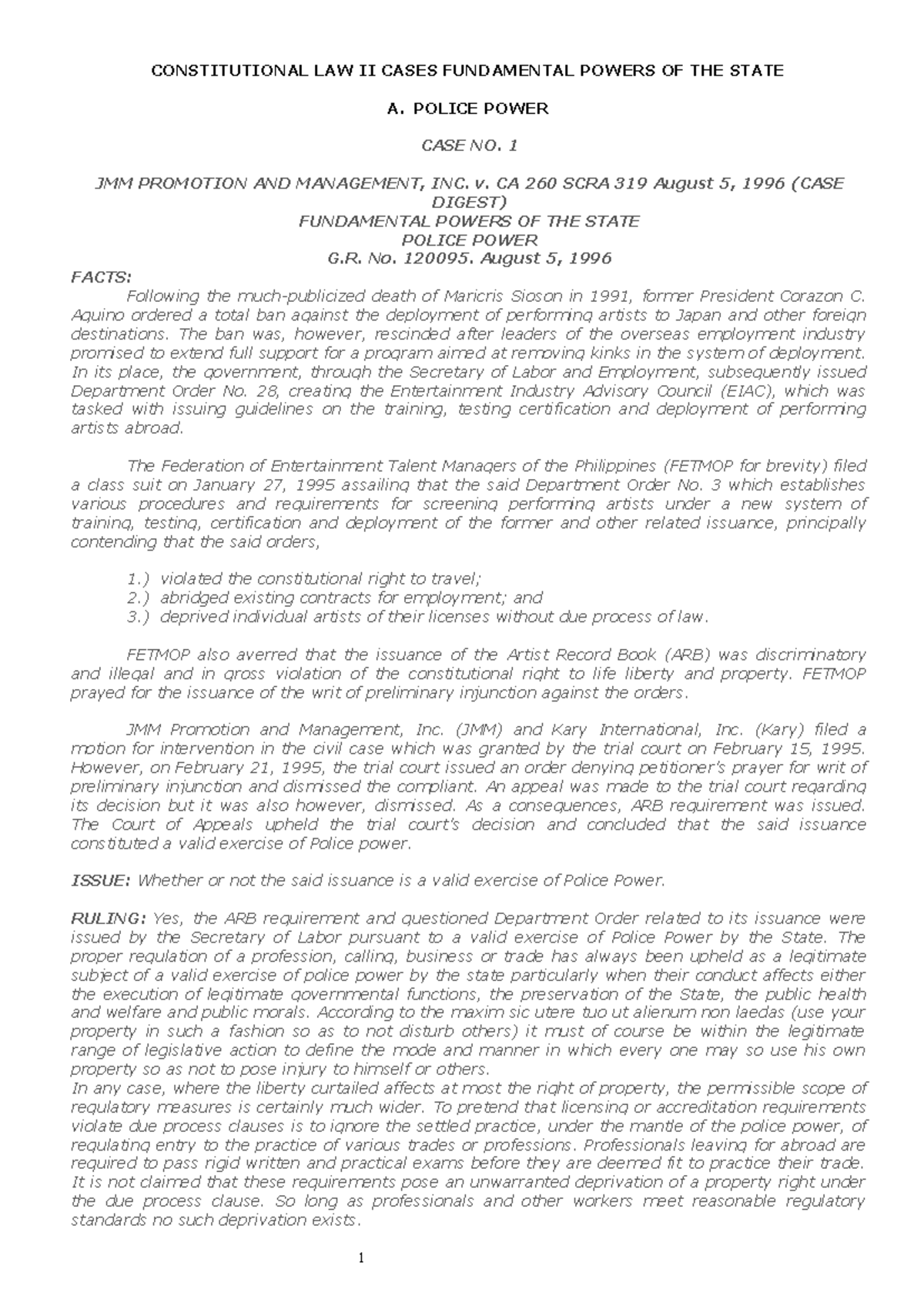 CASE Digest Consti LAW 2 - CONSTITUTIONAL LAW II CASES FUNDAMENTAL ...
