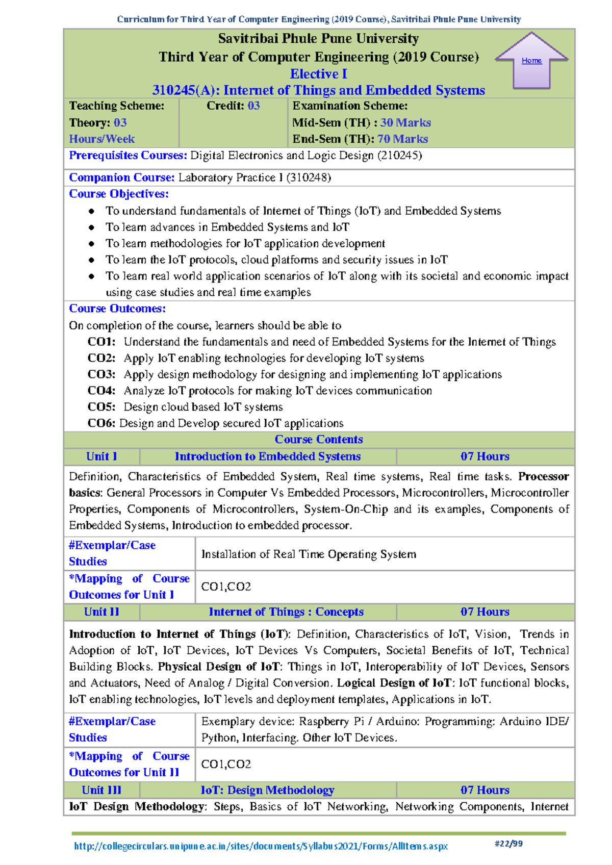 Curriculum for TE Computer Engg (2019 Course) - Elective I: IoT ...
