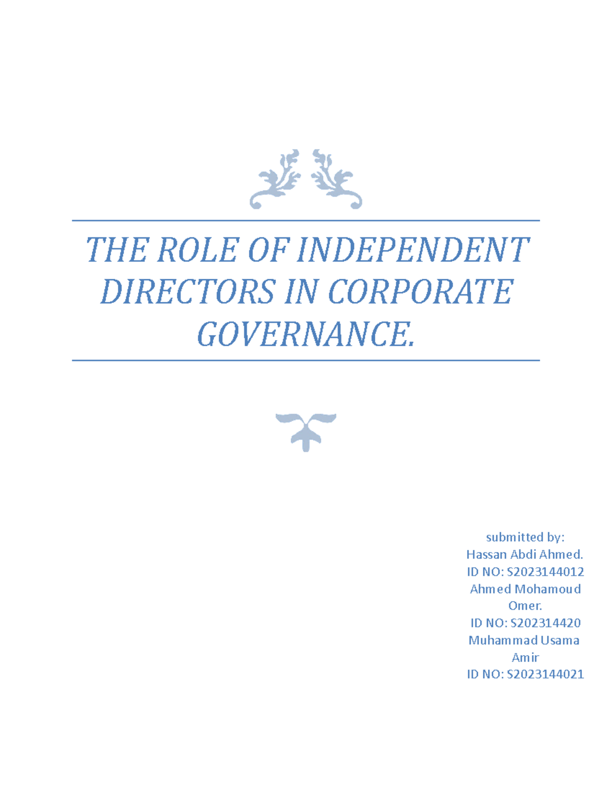 Final Paper: The Role of Independent Directors in Corp Governance - Studocu