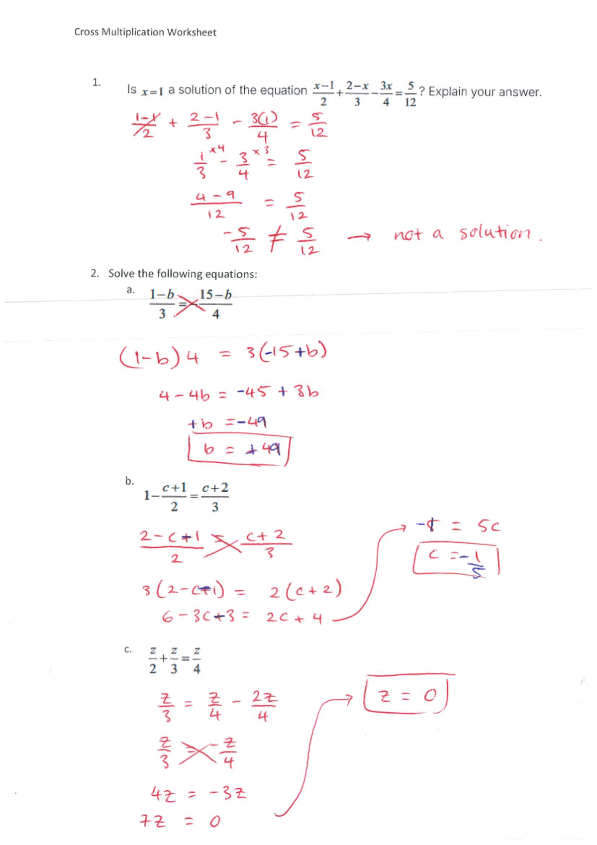 Cross Multiplication Worksheet 1: Solutions and Explanations - Studocu
