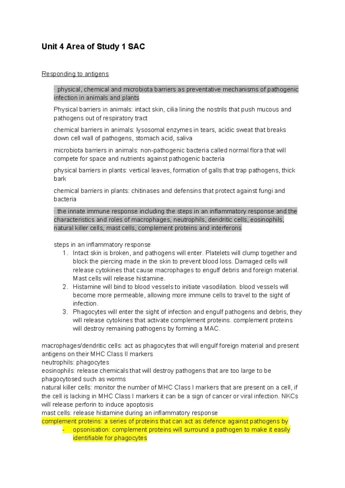 Unit 4 Area of Study 1 SAC: Immune Responses to Pathogens in Animals ...