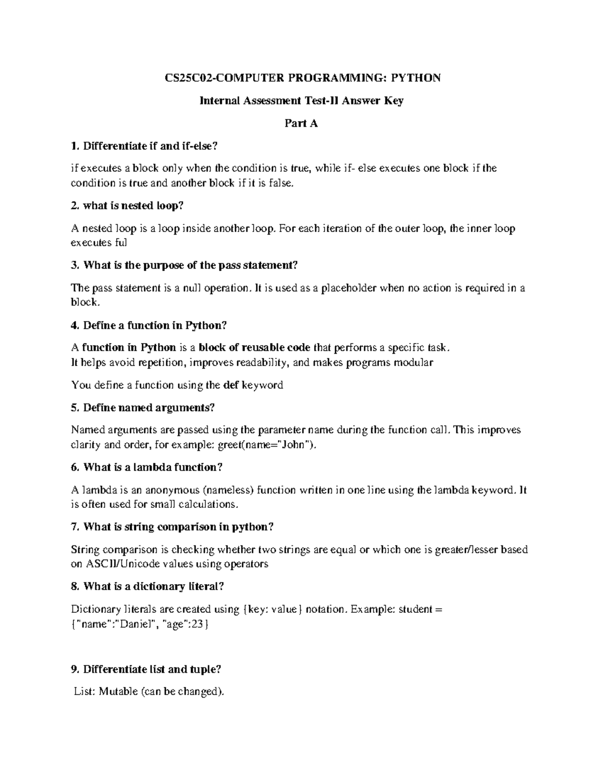CPP IAT-II Answer Key: Python Programming Concepts Explained - Studocu