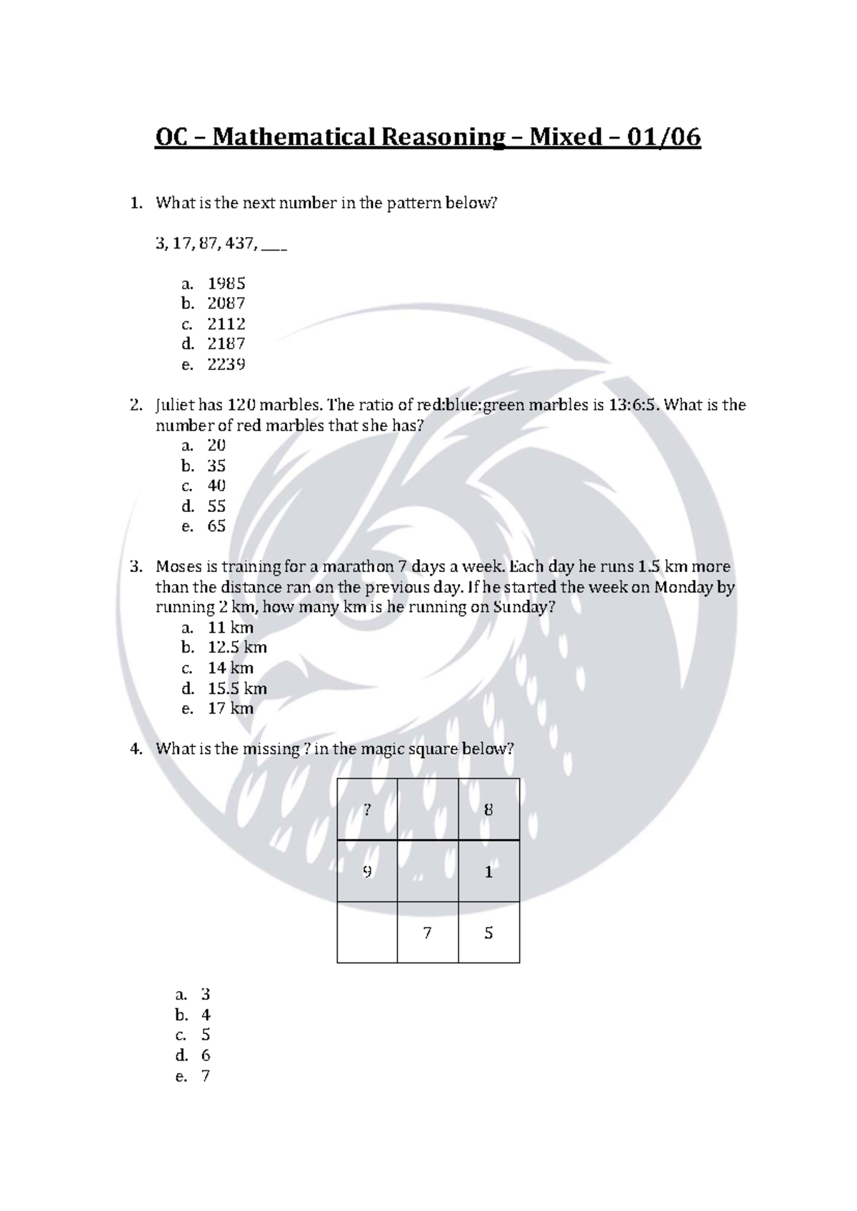 OC MR 0106 - Mathematical Reasoning Practice Questions - Studocu