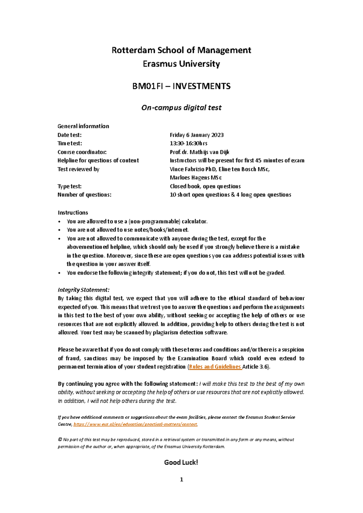 BM01FI Resit Investments Digital Test - January 6, 2023 - Studeersnel