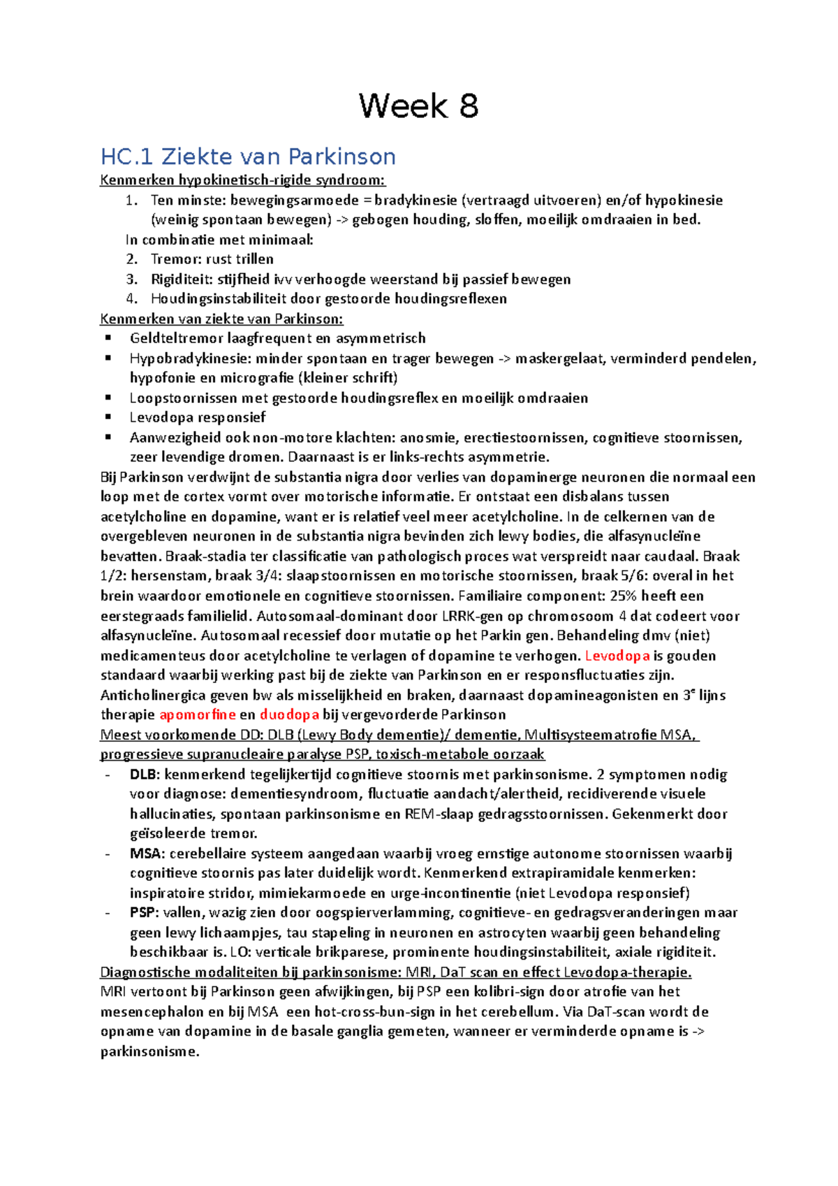 Week 1 - Samenvatting van HC's, Werkgroepen en Zo's ...