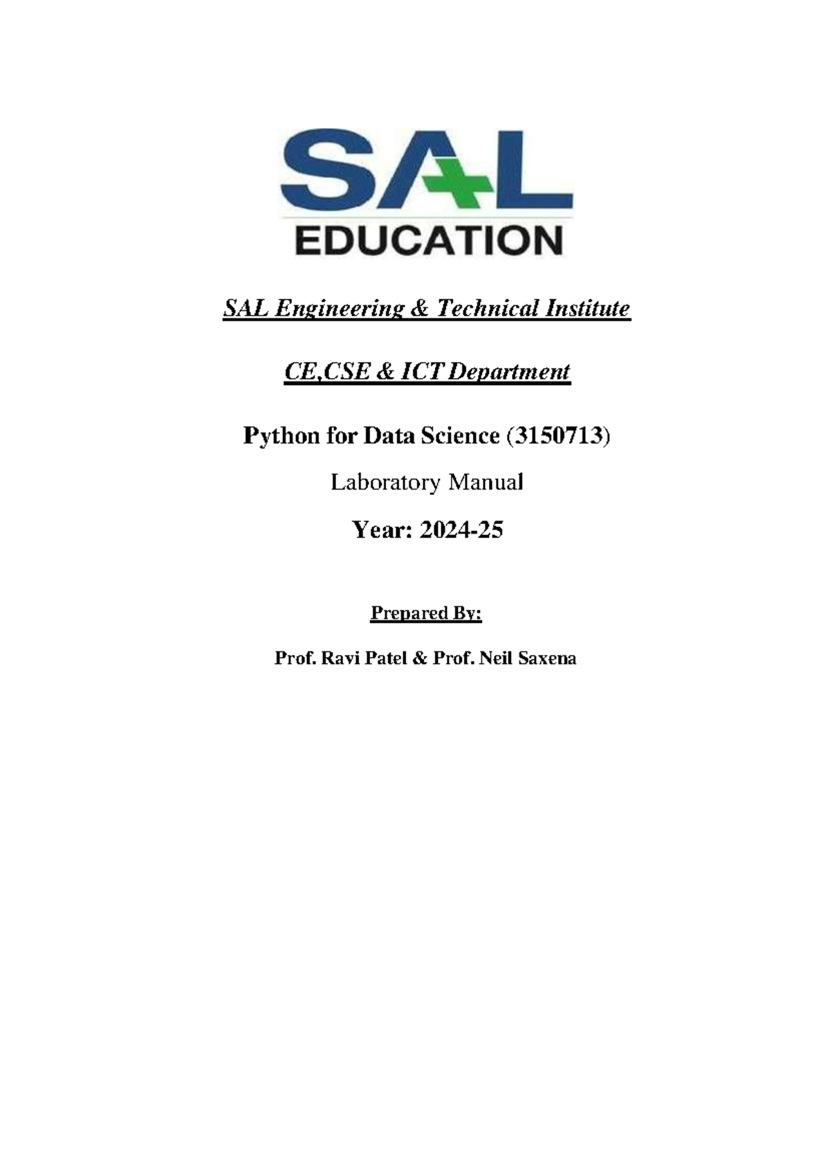 CE3150713 Python for Data Science Lab Manual - Experiments & Exercises ...