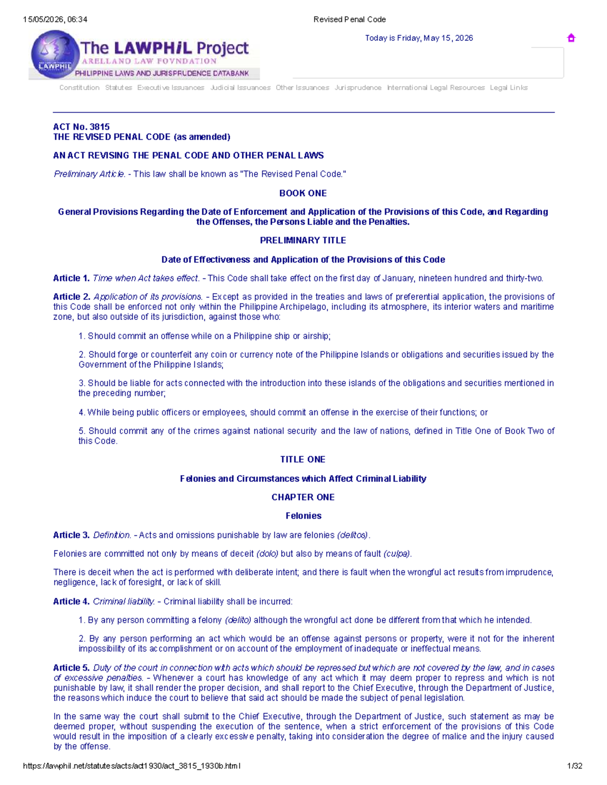 Revised Penal Code Overview (06:34) - Key Provisions and Articles - Studocu