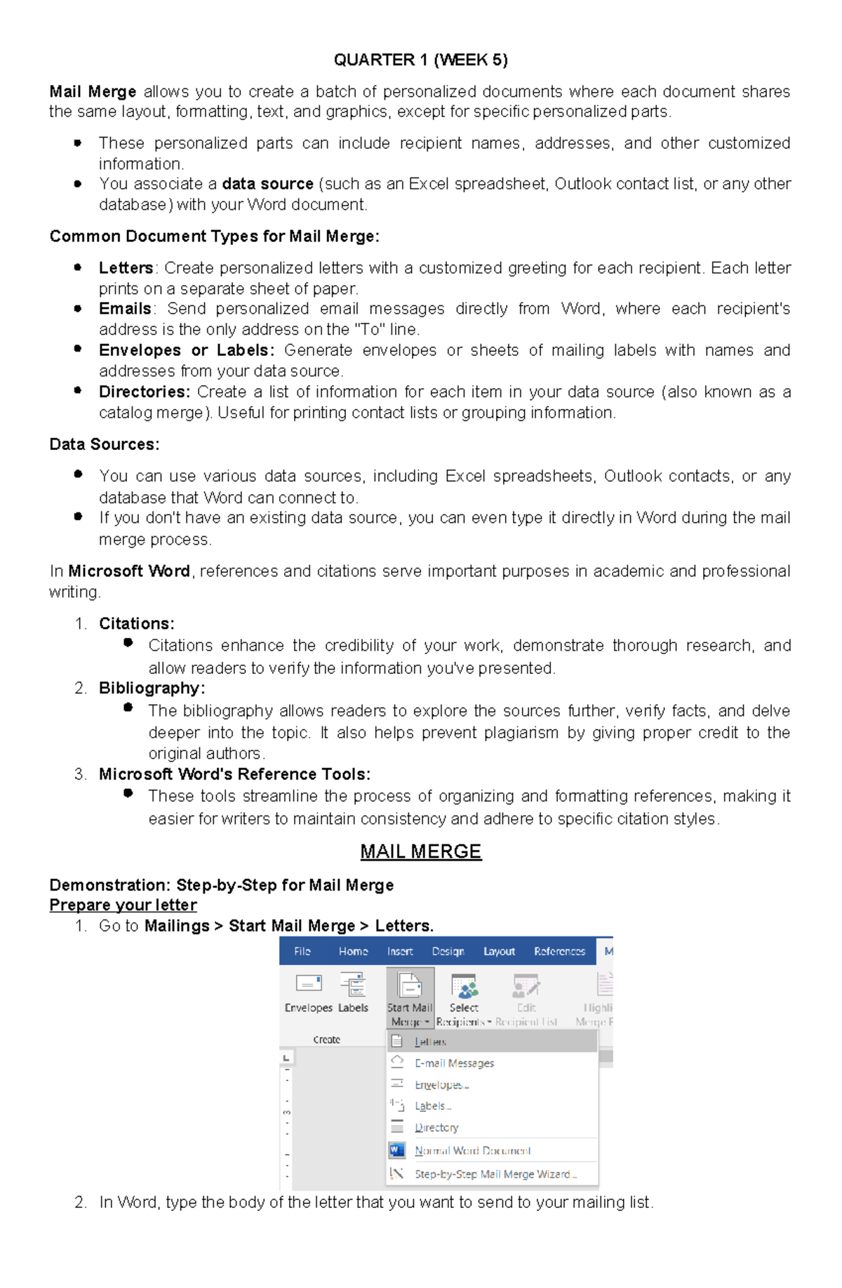Week 5 - Mail Merge Essentials for TLE 7 - Studocu