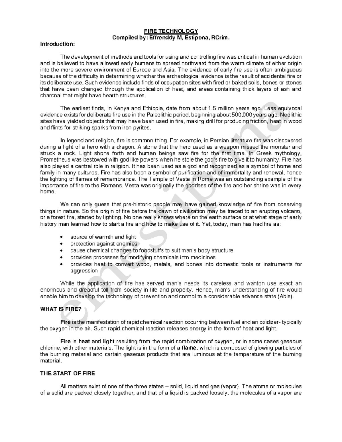 FIRE TECHNOLOGY: Comprehensive Lecture Notes for 4th Year Students ...