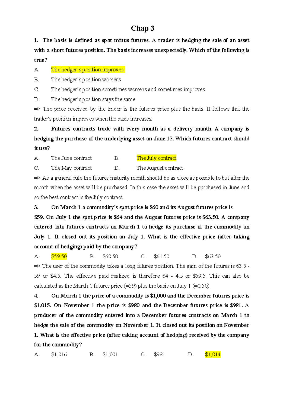 Chap 3-HULL: Hedging Strategies and Optimal Hedge Ratios - Studocu