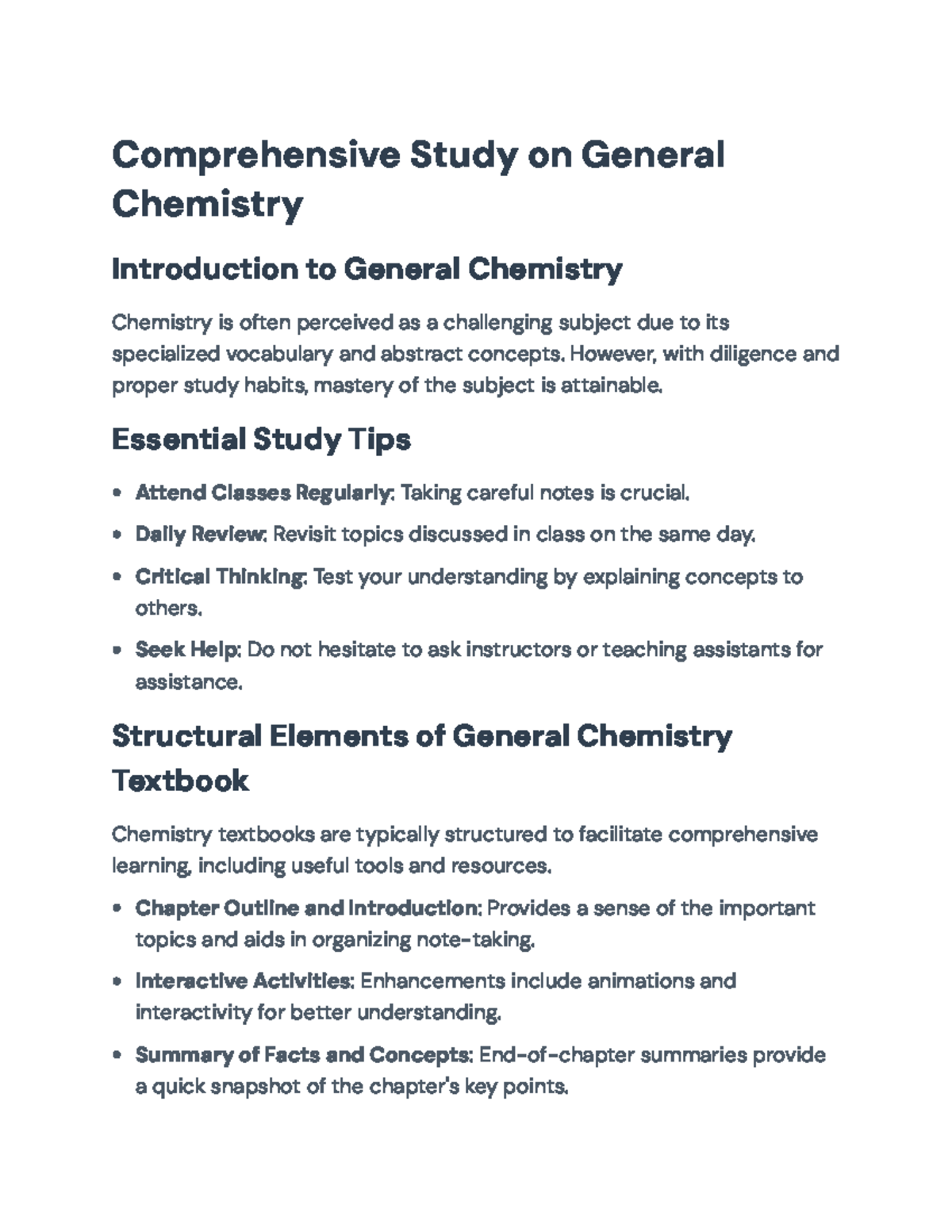 General Chemistry Comprehensive Study Guide with Key Concepts and Tips ...