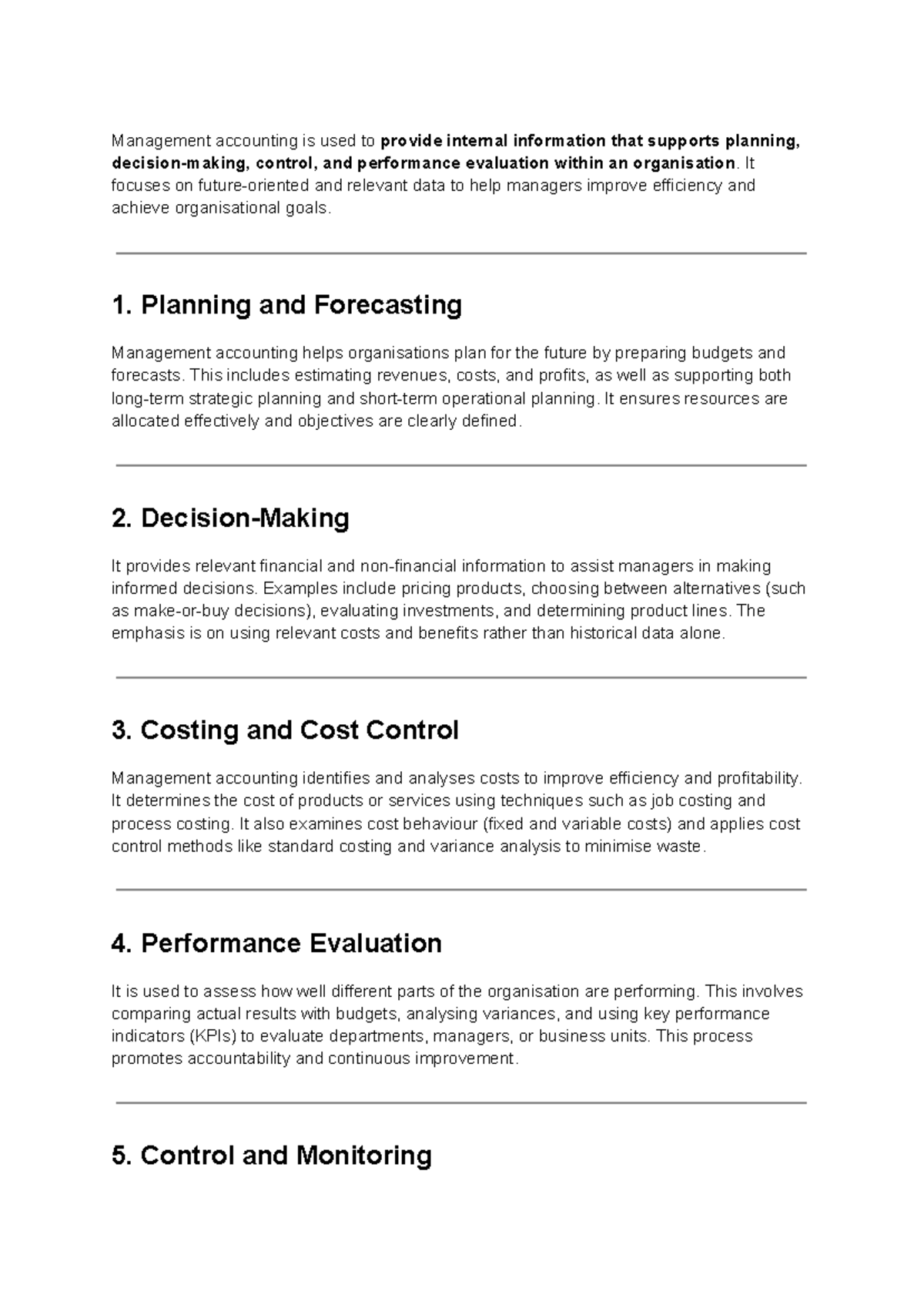 Management Accounting (MGT 101) - Summary of Key Concepts - Studocu