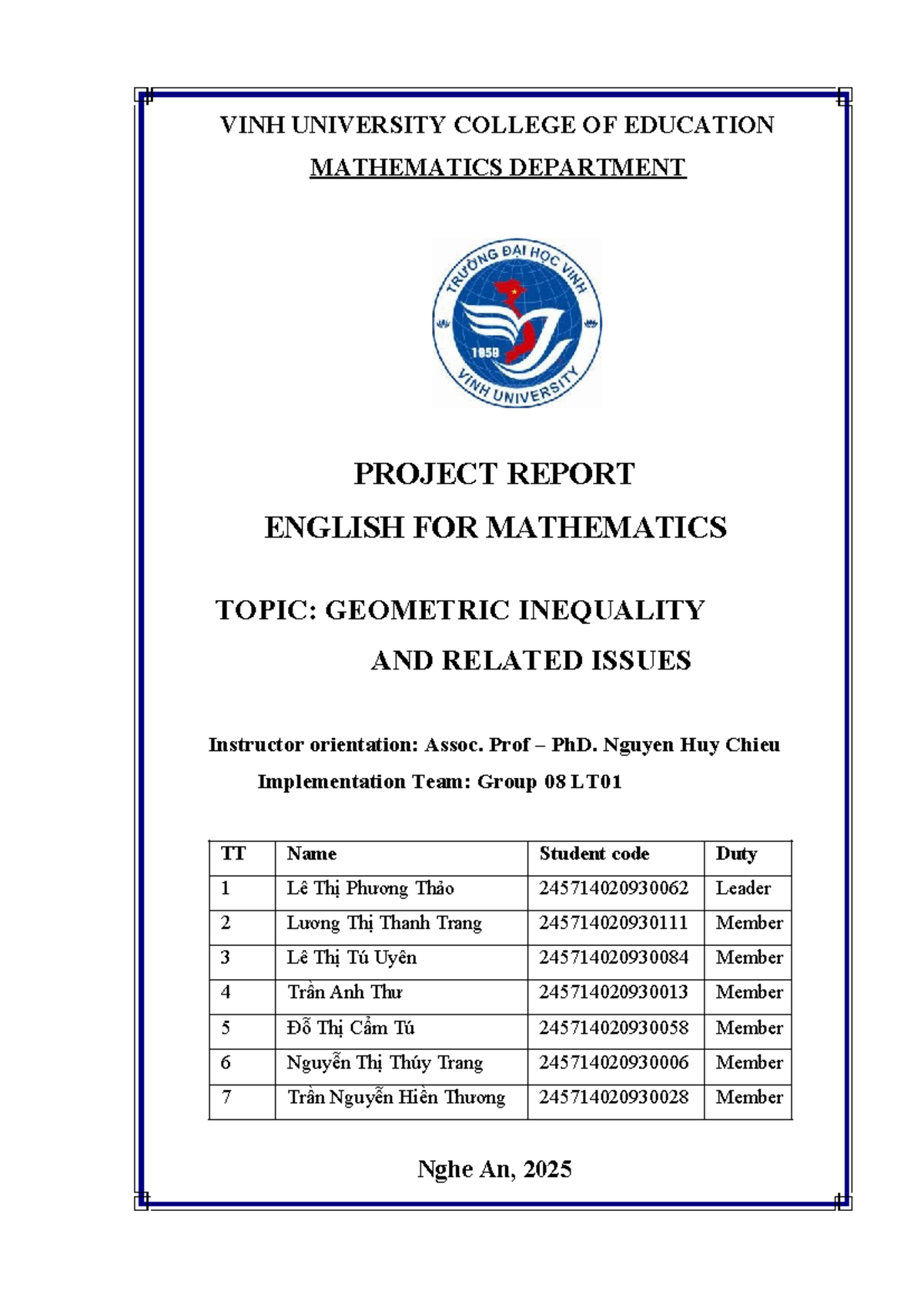 Project Report on Geometric Inequalities and Teaching Challenges - MAT ...