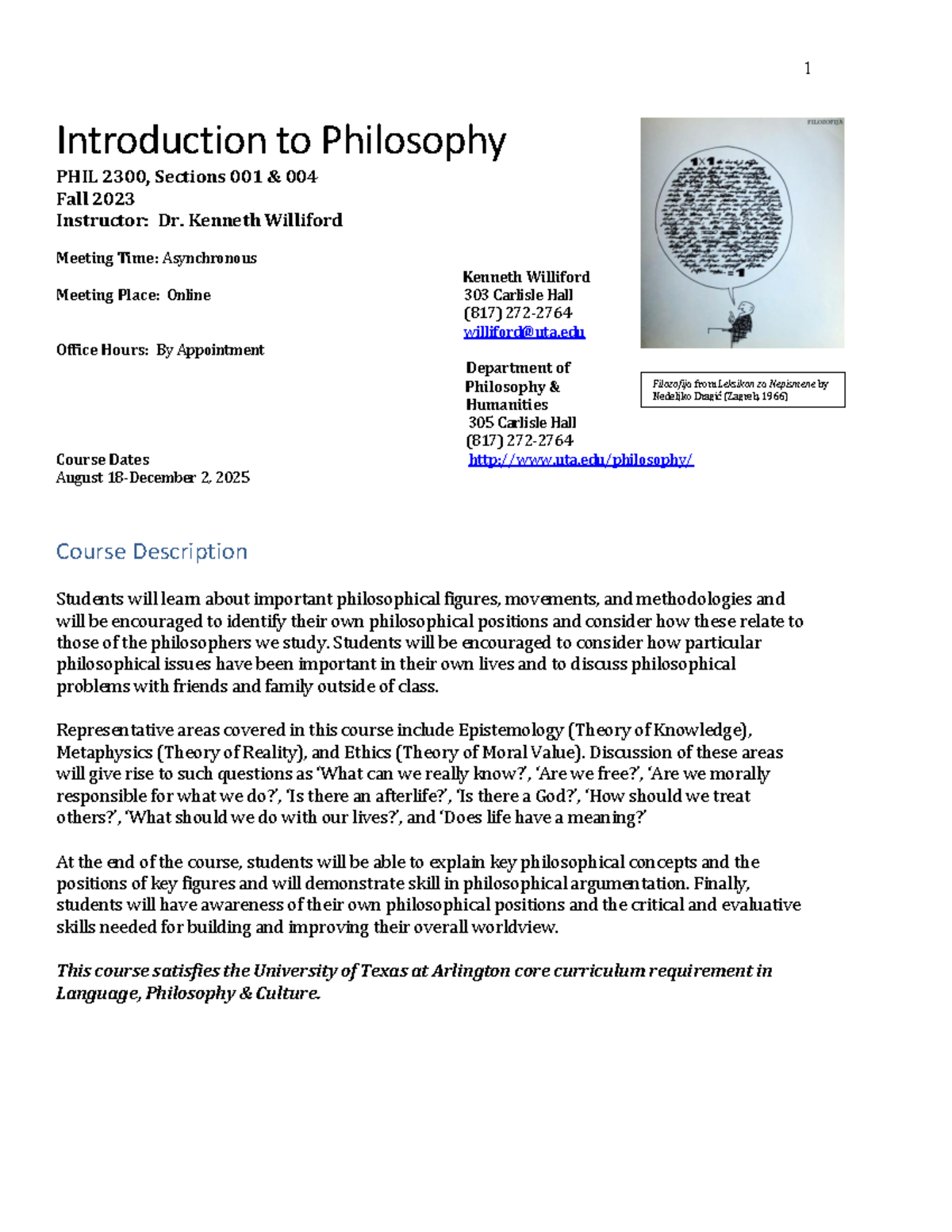 Introduction to Philosophy PHIL 2300 - Fall 2025 Course Overview - Studocu