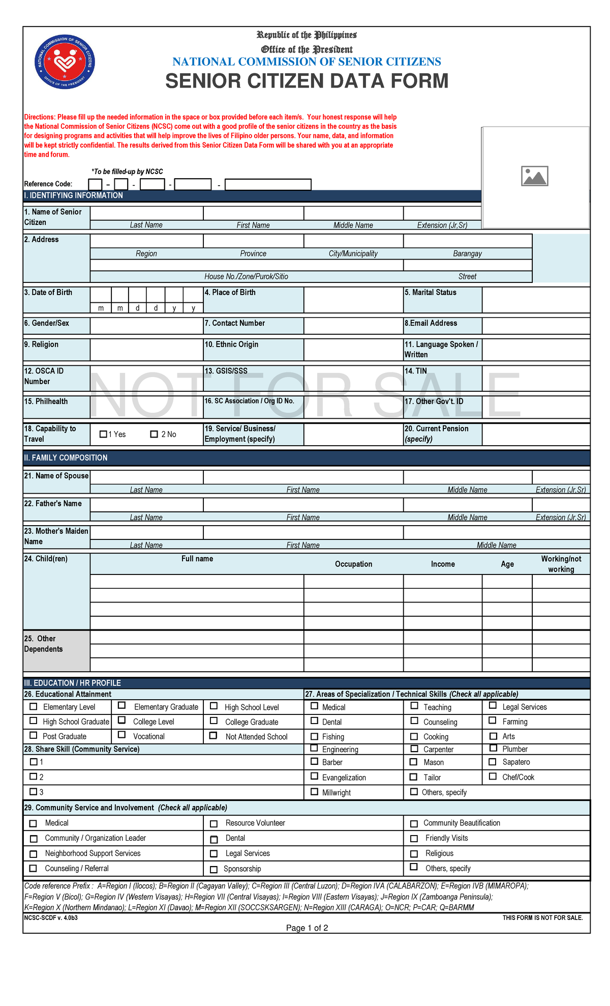 NCSC-SCDF v. 4: Comprehensive Senior Citizen Data Form - Studocu