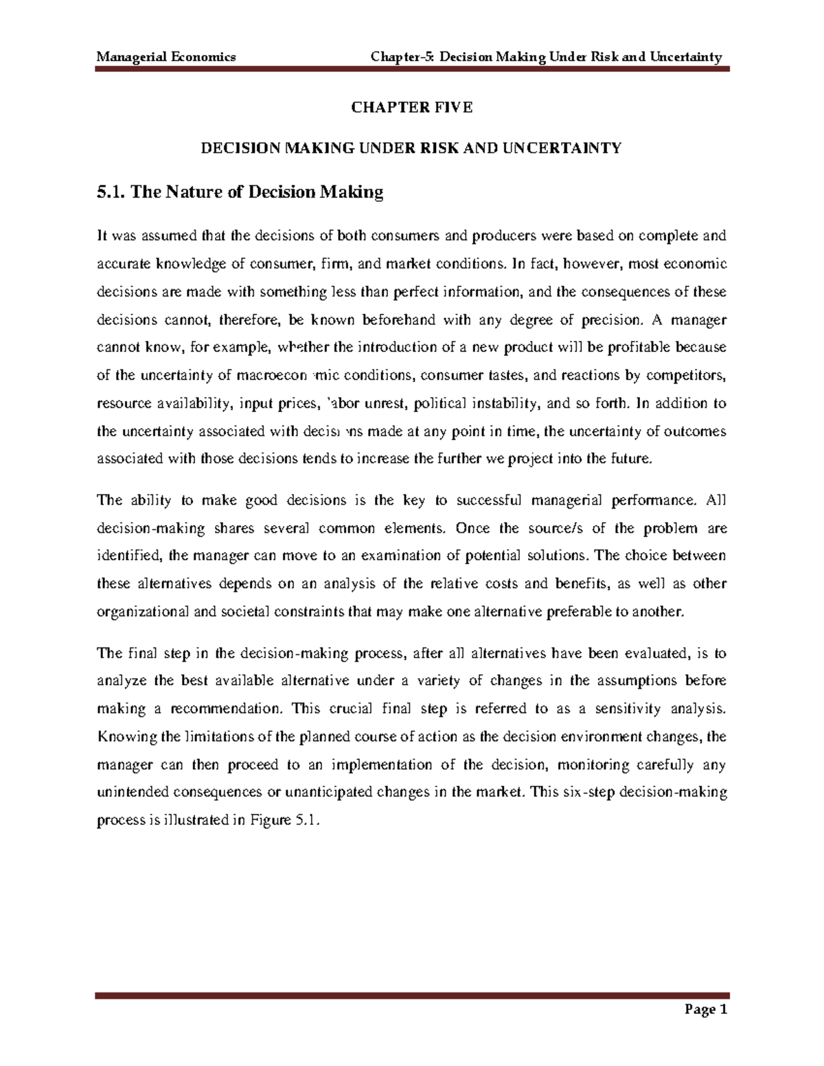 Managerial Economics CH-5: Decision Making Under Risk & Uncertainty ...