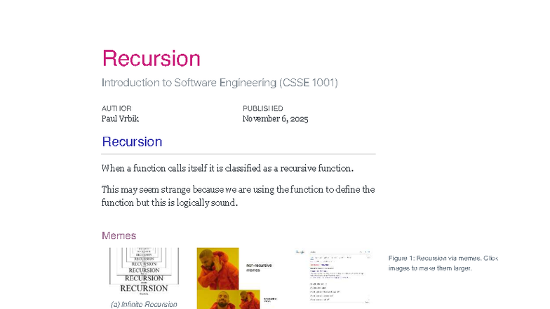 Recursion Lecture Notes For Csse 1001 Introduction To Software