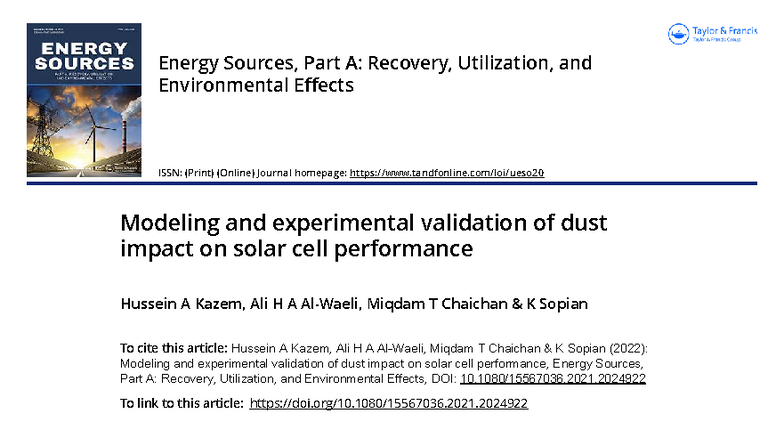 Modeling Dust Impact on Solar Cell Performance: A Study in Oman - Studocu