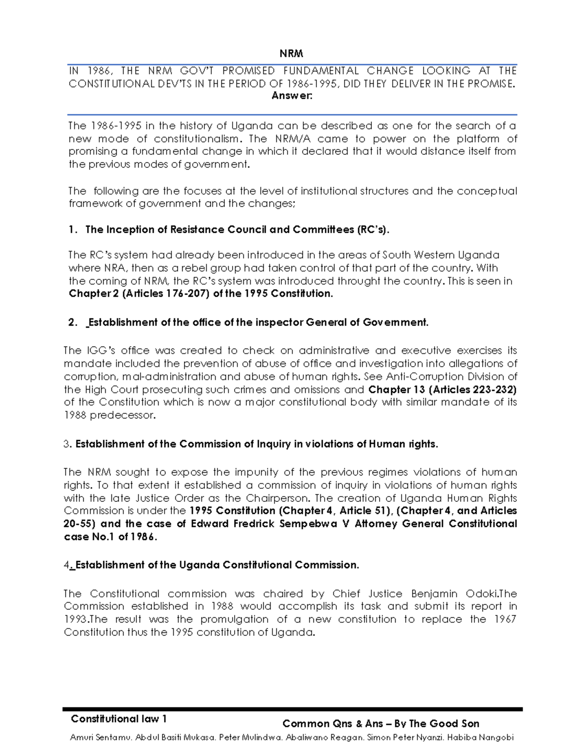Constitutional LAW 1 Final Exam: Key Questions & Answers Overview - Studocu