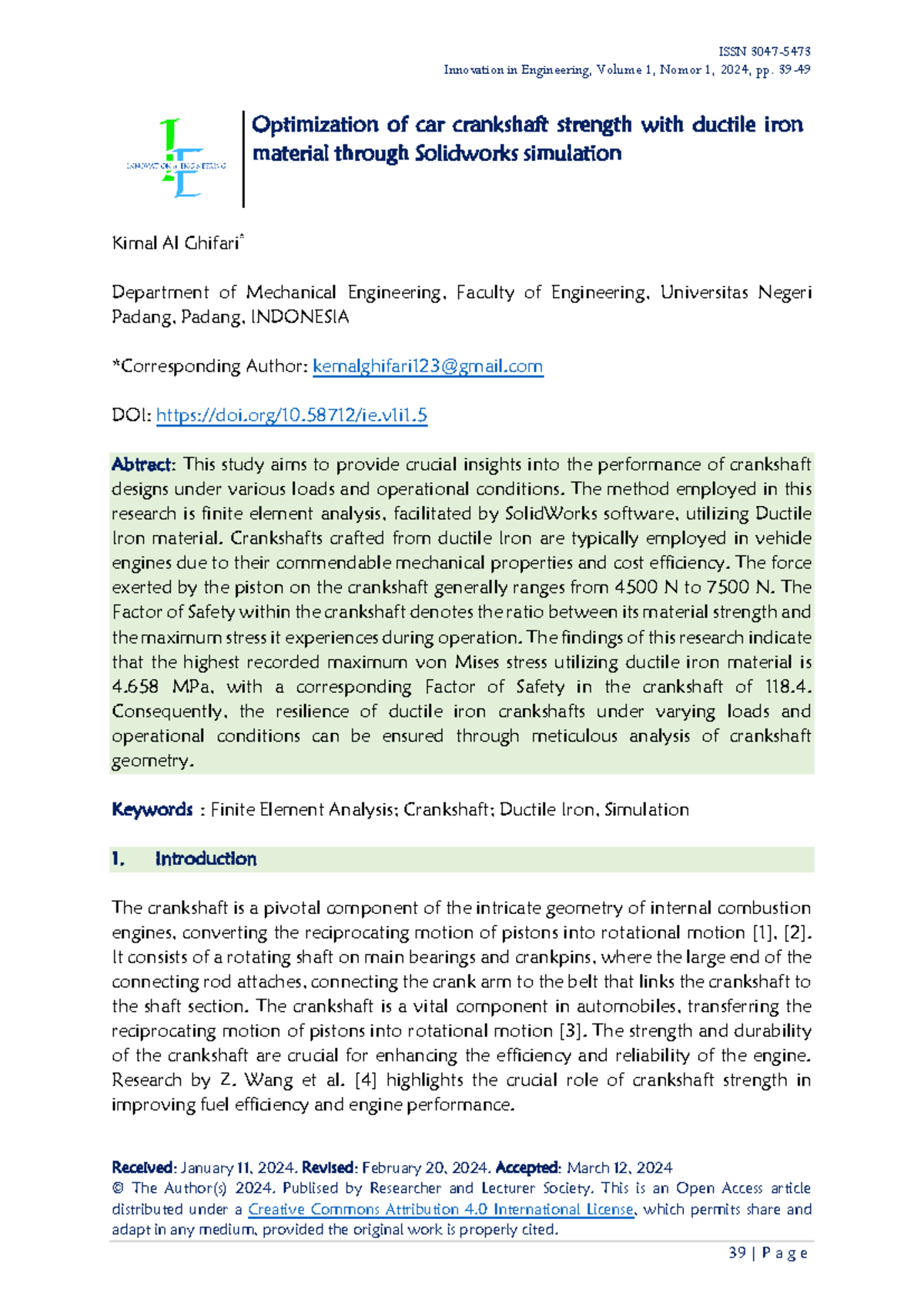 Optimization of Crankshaft Strength Using Ductile Iron via SolidWorks ...