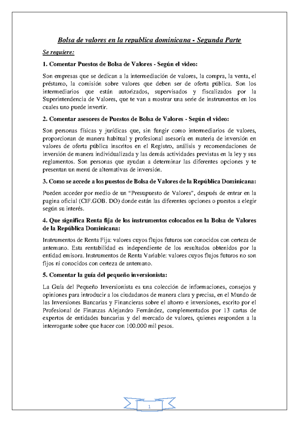 Bolsa de Valores en RD: Guía del Pequeño Inversionista y Más - Studocu