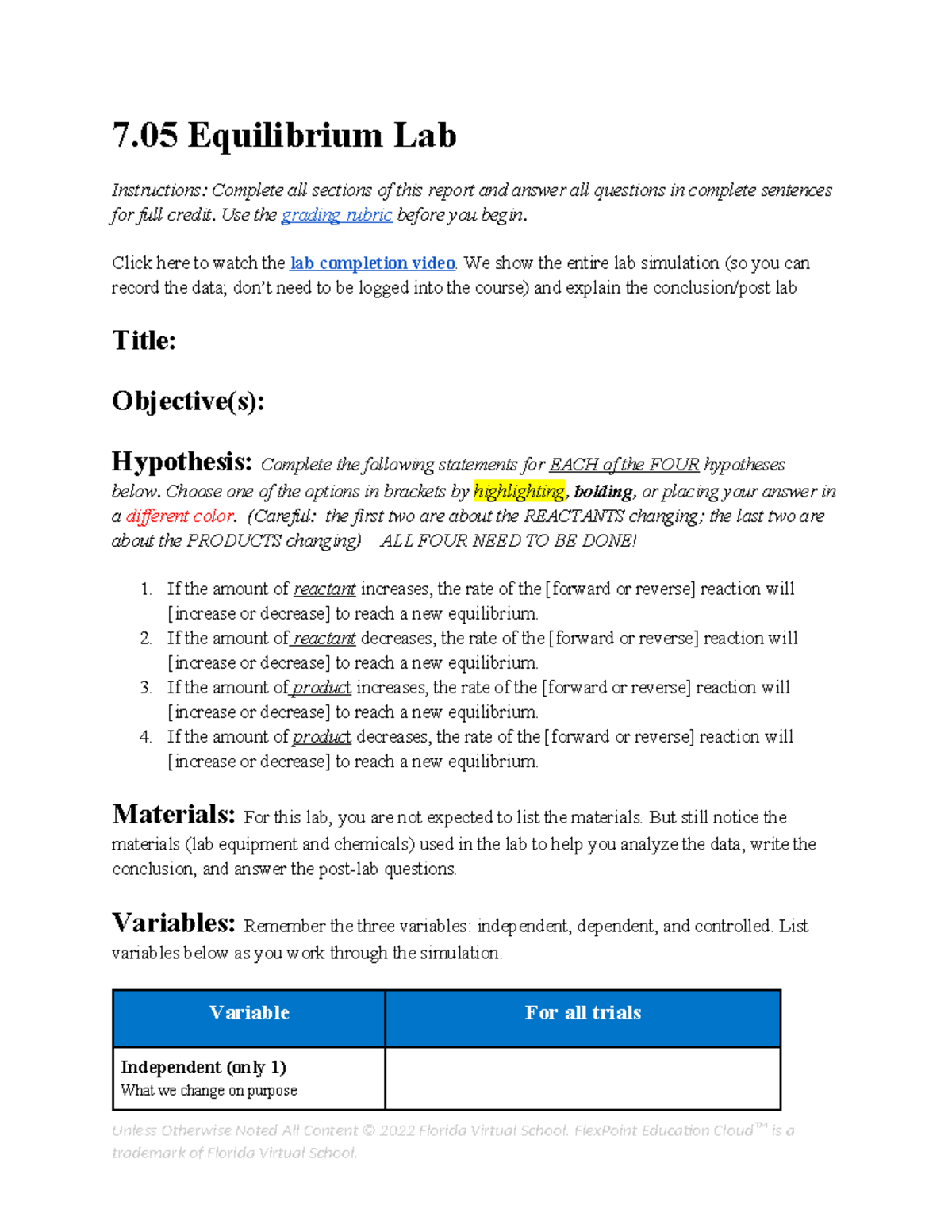 7.05 Equilibrium Lab Report - Completing the Template & Analysis - Studocu