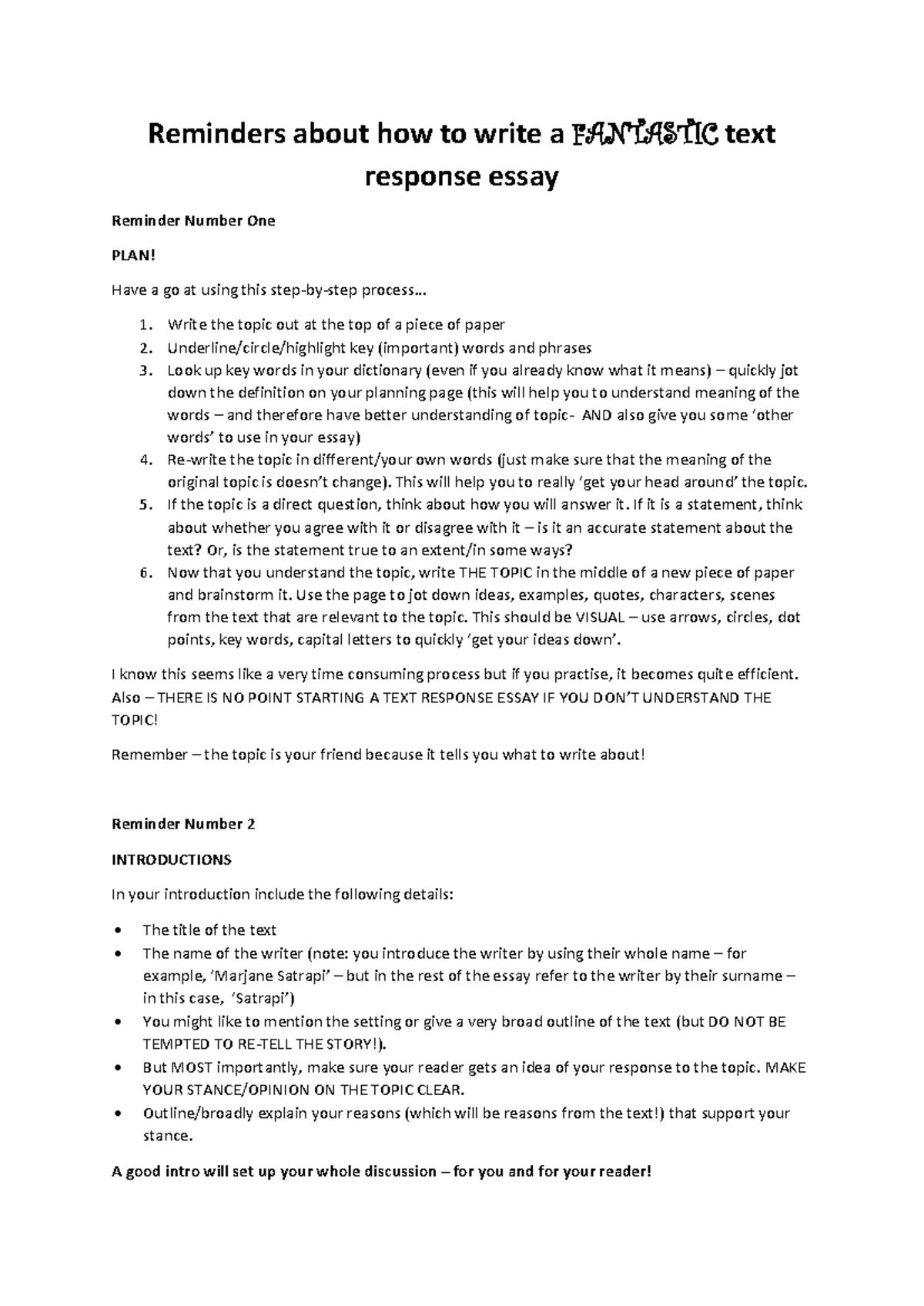 How to Craft an Engaging Text Response Essay: Tips & Reminders - Studocu