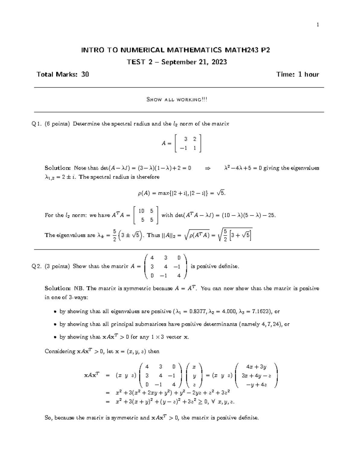 Math243 Numerical Mathematics Test 2 Solutions - Sept 21, 2023 - Studocu