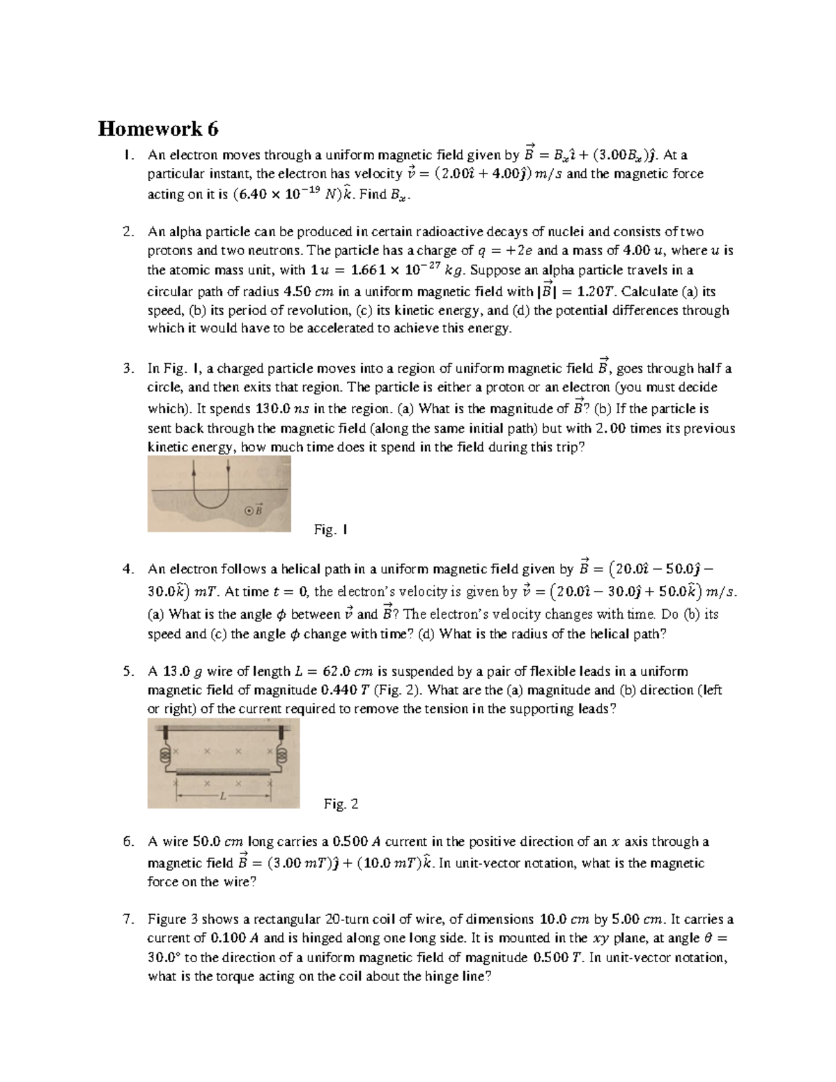 Hw6 PHYS2426: Magnetic Fields and Particle Motion Problems - Studocu
