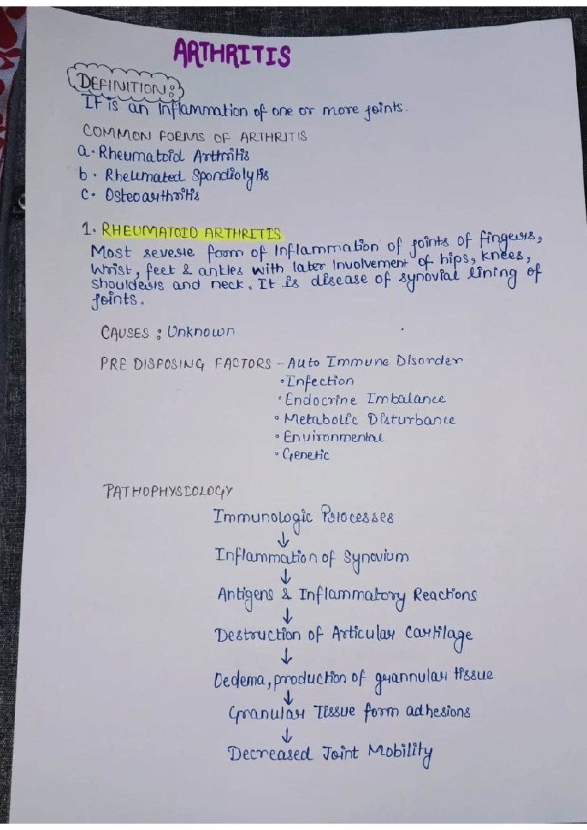 ARTH 101: Comprehensive Notes on Arthritis and Its Management - Studocu