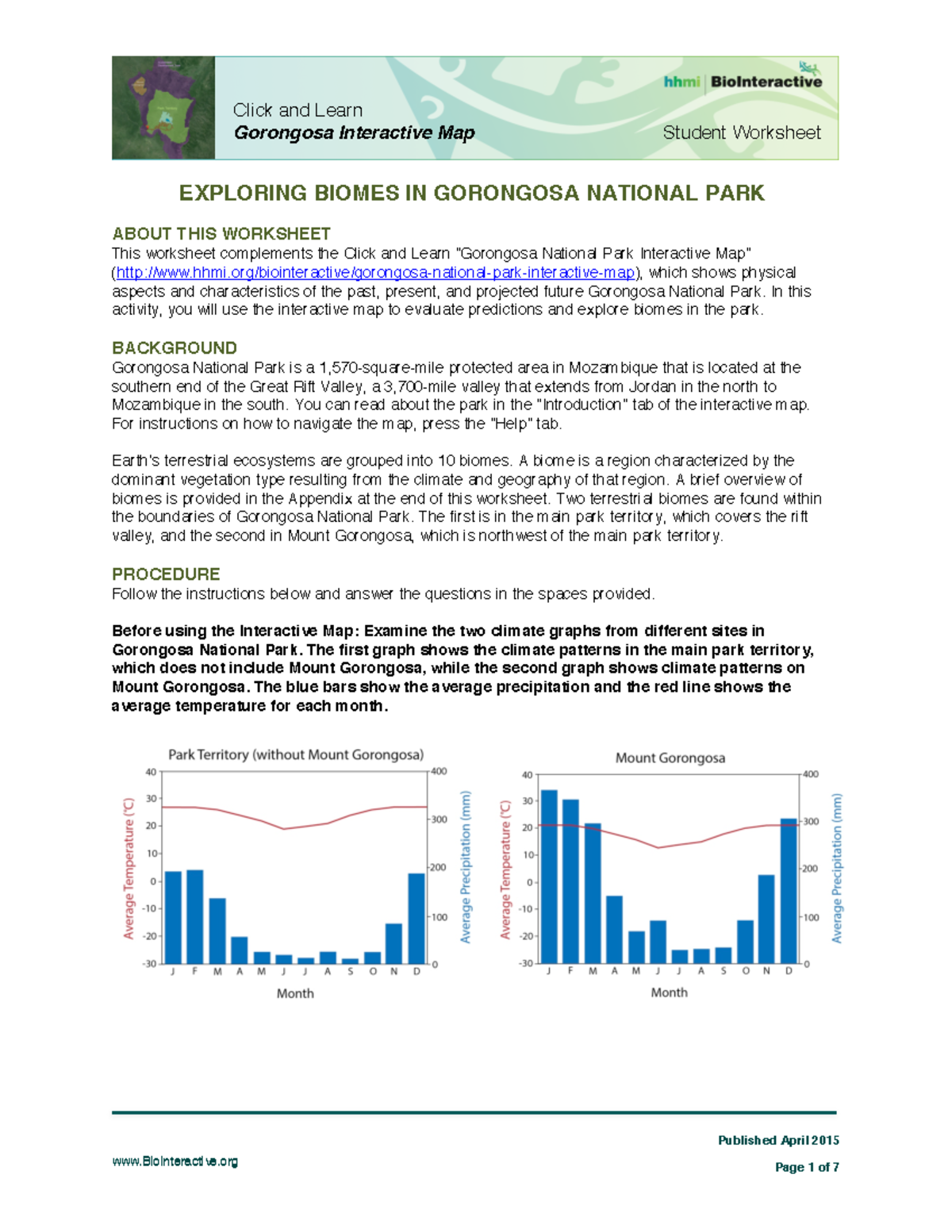 Gorongosa National Park Biome Exploration Worksheet (Student 1) - Studocu