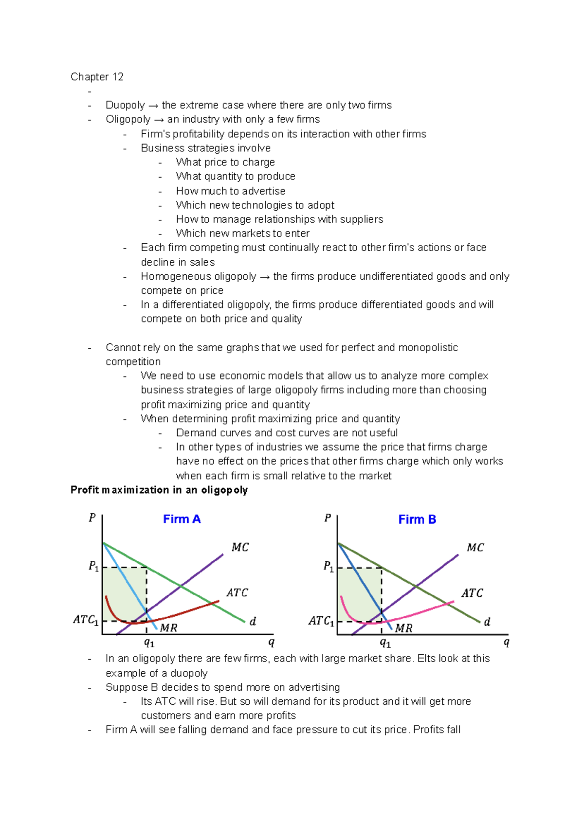 Econ 101: Chapter 12 - Oligopoly and Duopoly Strategies - Studocu