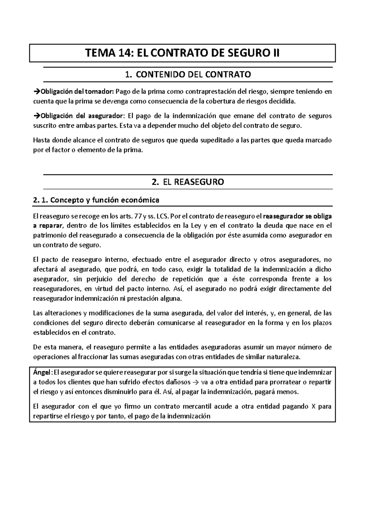 TEMA 14: EL CONTRATO DE SEGURO II Y REASEGURO - Mercan Angel - Studocu
