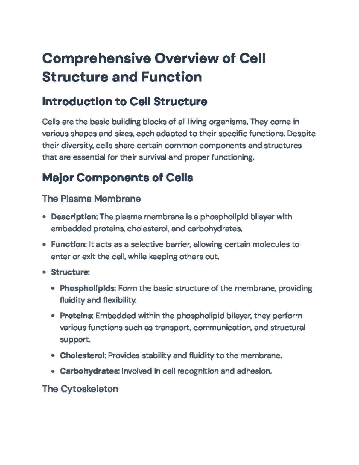 Comprehensive Cell Structure and Function: An Overview for Biology ...