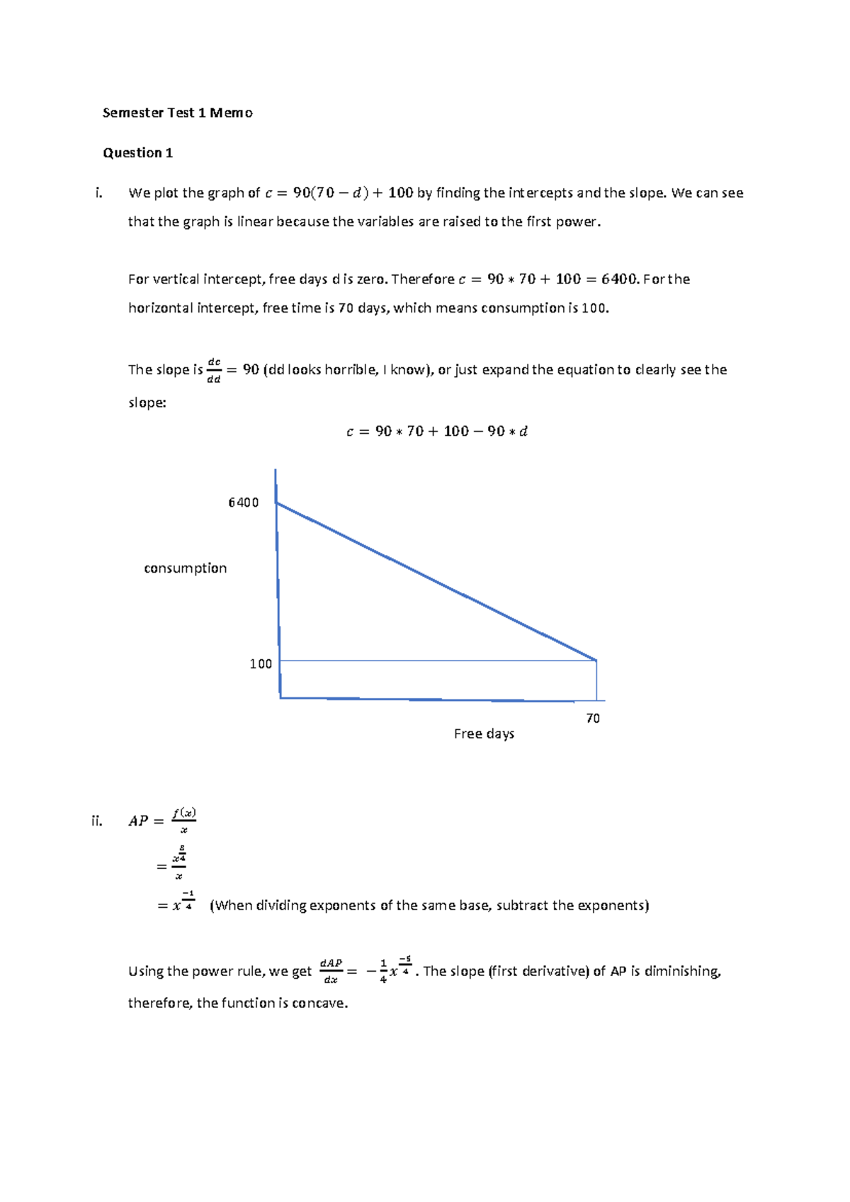 EKN 224 Semester Test 1 Memo: Graphs, Intercepts, and Utility Analysis ...